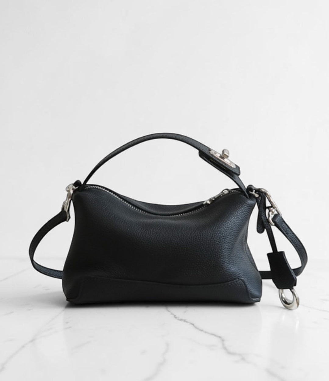 本革ナチュラルクリーブバッグ / BLACK ブラック | 2種類のショルダー付きで使い分けできる上品バッグ | LUVILIA ルビリア