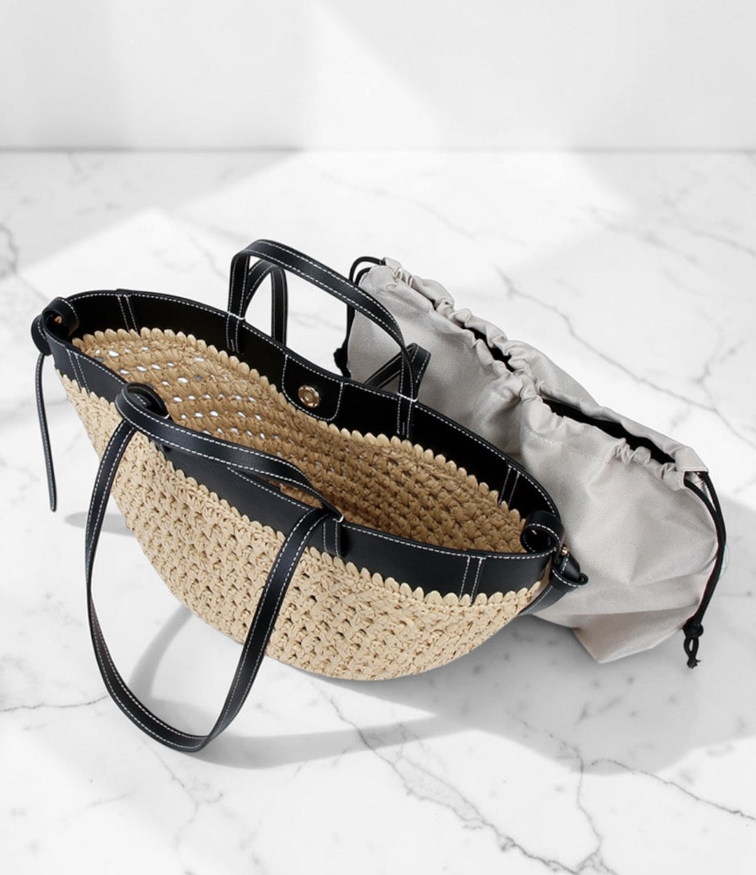 595本革HB切り替えカゴバッグ ブラック 上品な牛革コンビが映える大人のカゴバッグ　ルビリア