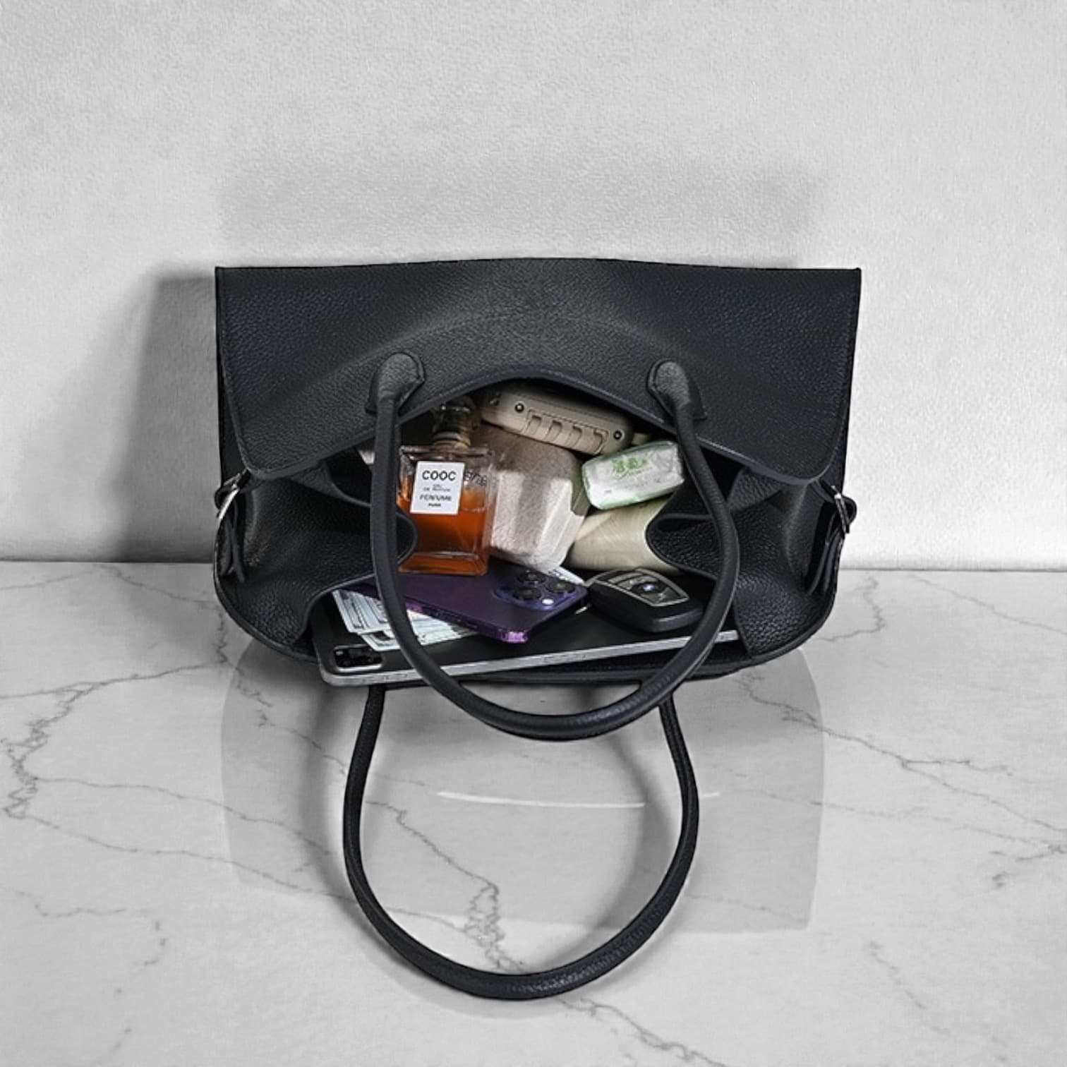 587 牛革E/Wロングハンドルバッグ