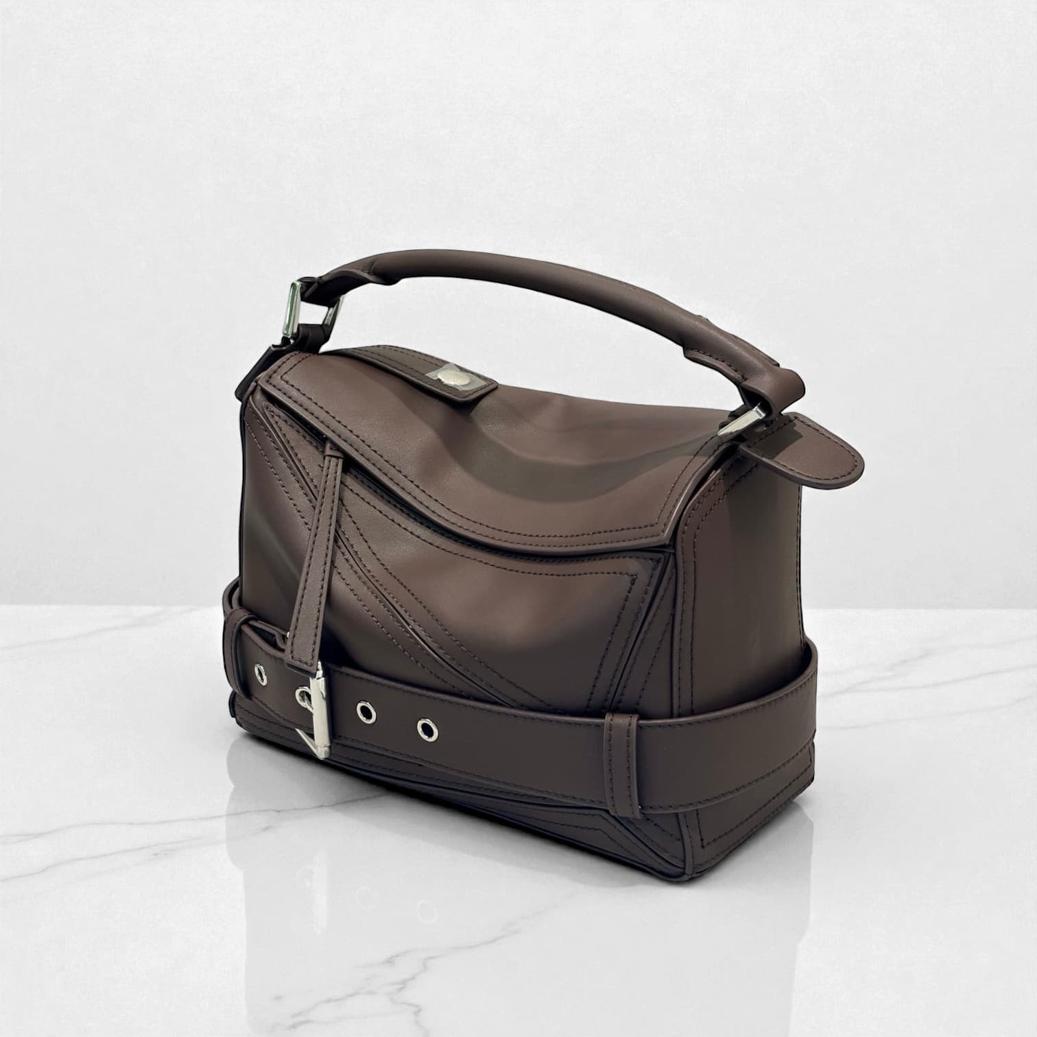 522 本革RBパズルバッグ モカブラウン / フロントベルト付き ショルダーバッグ　ルビリア