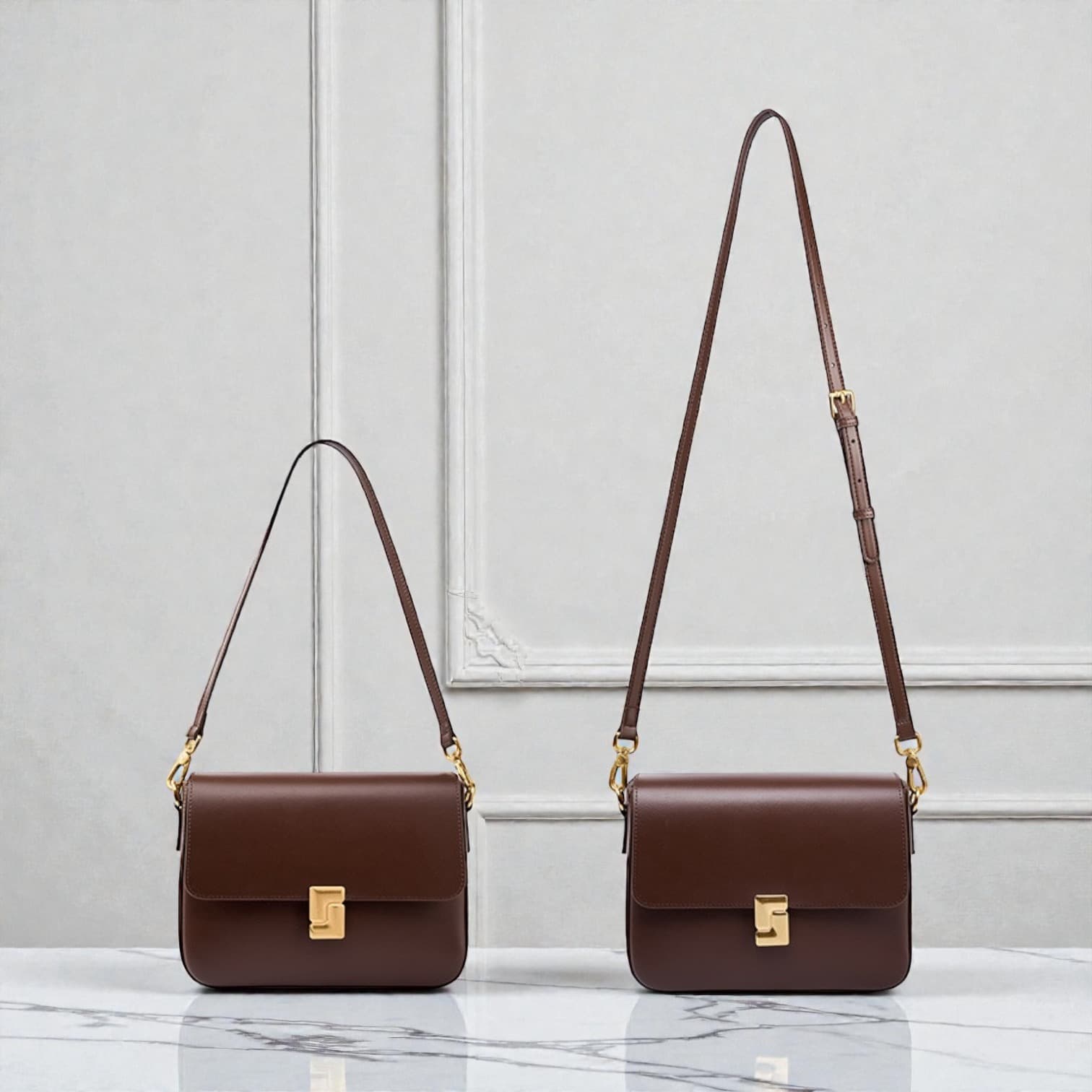 本革クラシカルBOXショルダー｜防犯ファスナー×艶レザー｜返品無料
