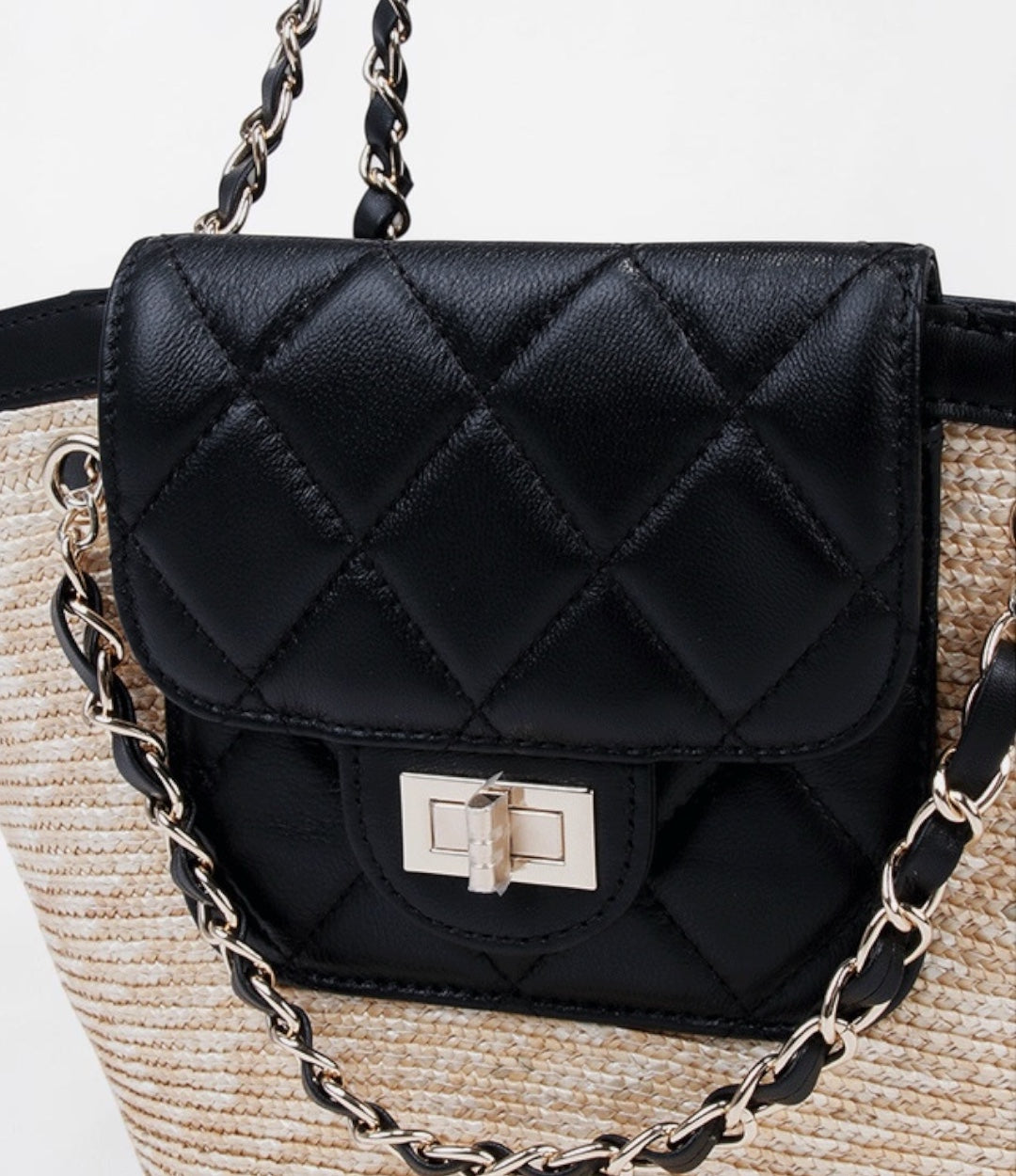 lv593 羊革HBチェーンカゴバッグ/ブラック/上質×きちんと見えする上品夏バッグ　ルビリア