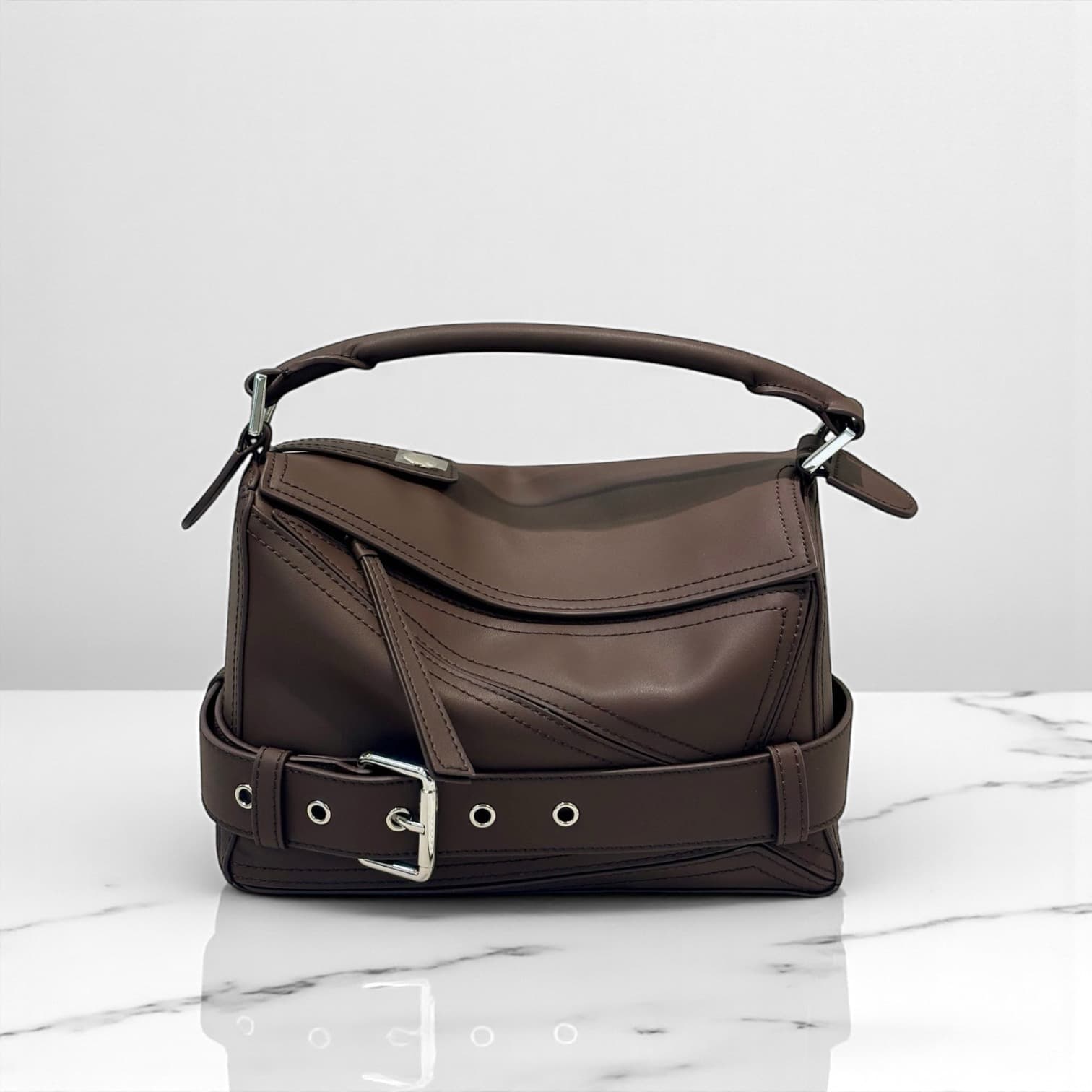 522 本革RBパズルバッグ モカブラウン / フロントベルト付き ショルダーバッグ　ルビリア