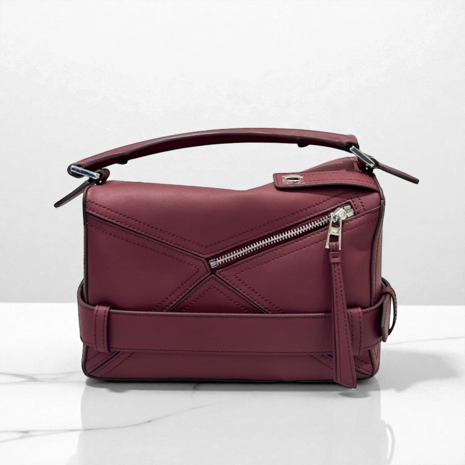 522 本革RBパズルバッグ バーガンディ / フロントベルト付き ショルダーバッグ　ルビリア