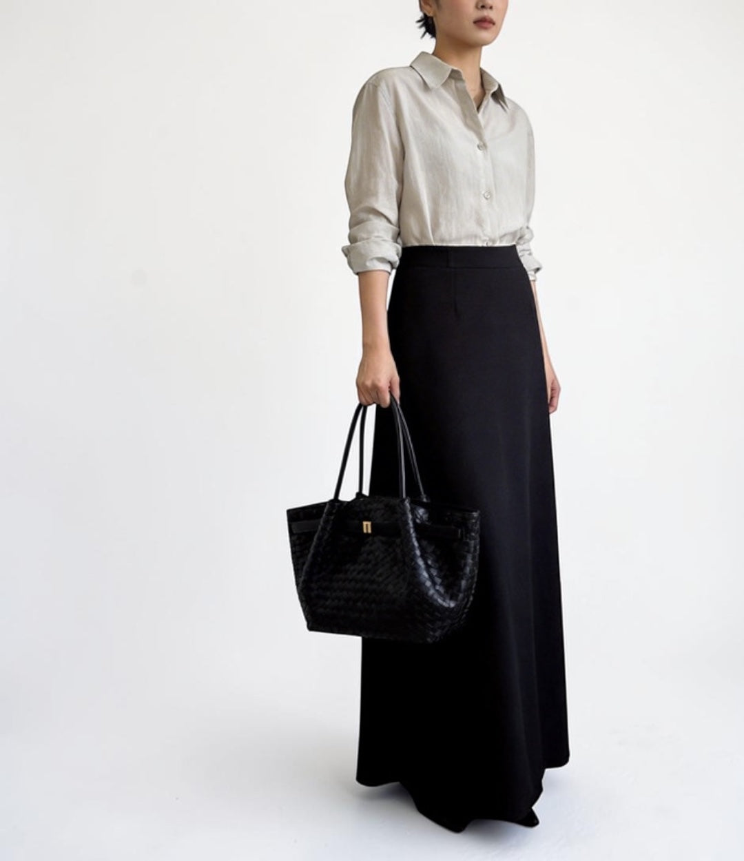 牛革編み込みFBバッグ BLACK 上品に持てる2WAY本革トートバッグ