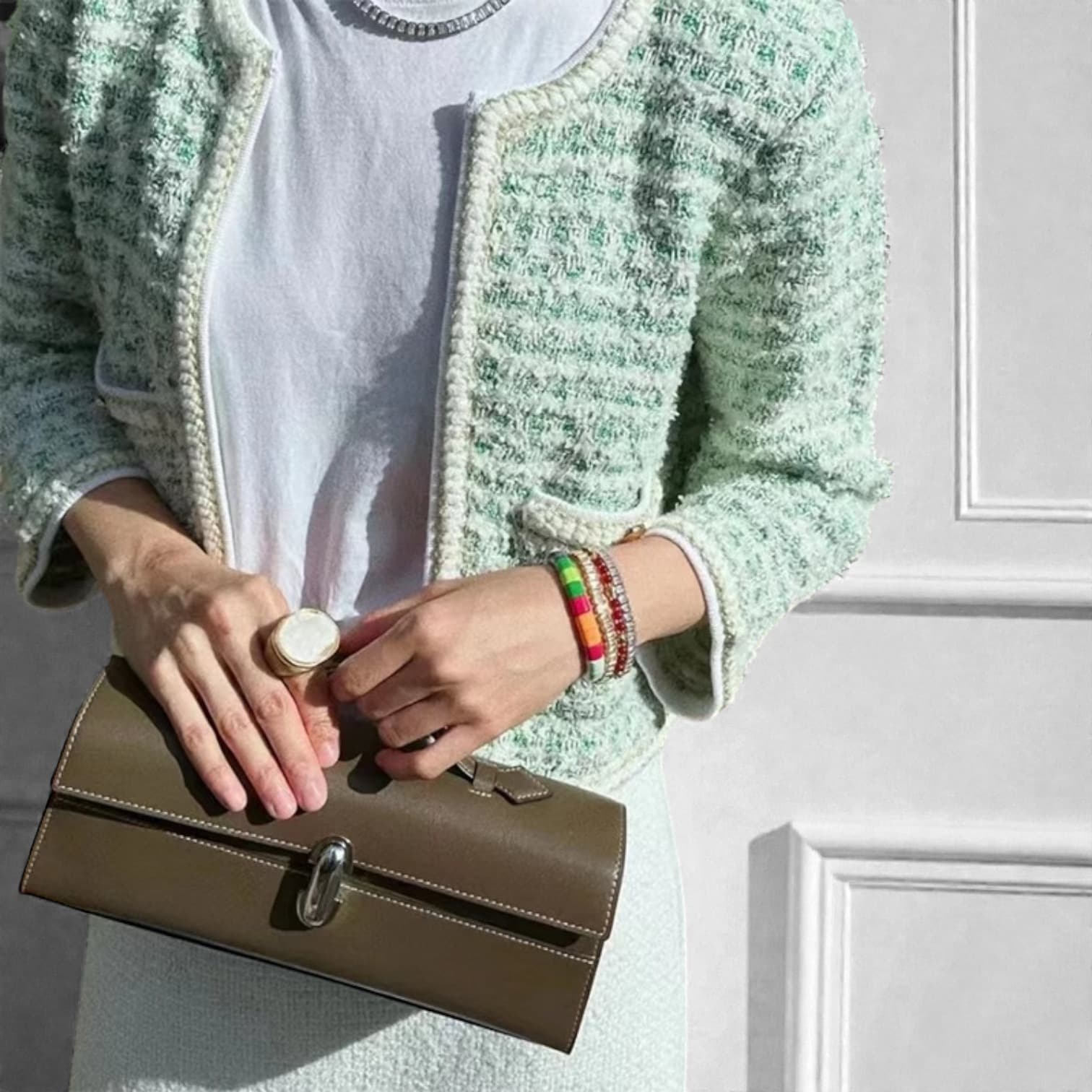 580 本革E/Wトップハンドルバッグ KHAKI｜横長フォルムで上品見え　ルビリア