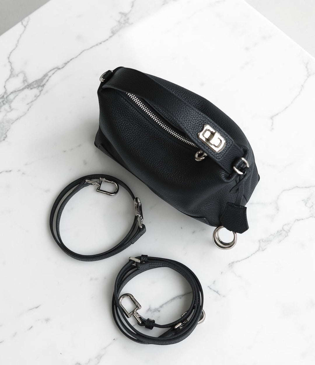 本革ナチュラルクリーブバッグ / BLACK |2種類のショルダーストラップ付き | 2種類のショルダー付きで使い分けできる上品バッグ | LUVILIA ルビリア