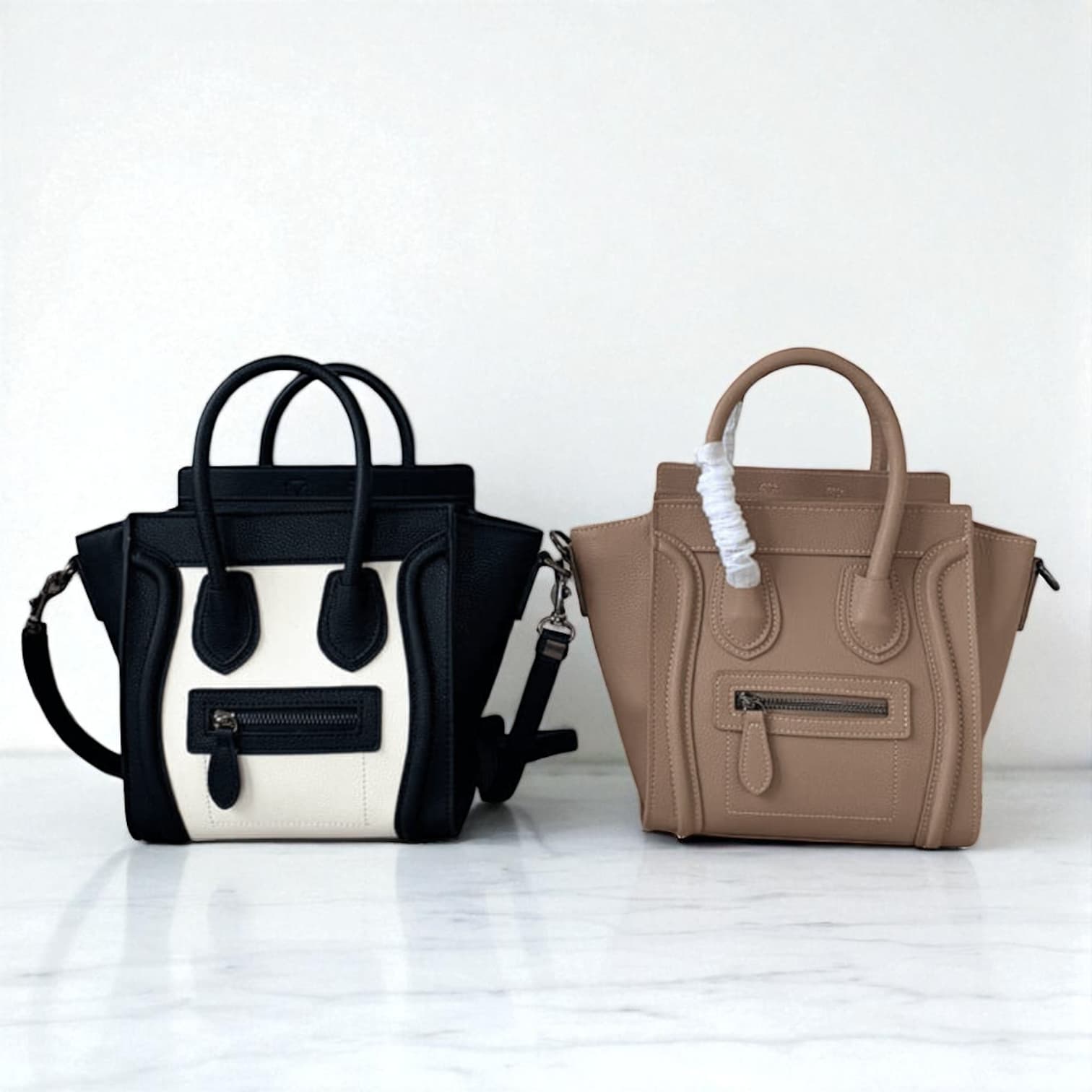 064 本革RGバッグ ホワイト×ブラック ベージュ / フォーマルにも合う本革ラゲージバッグ　ルビリア