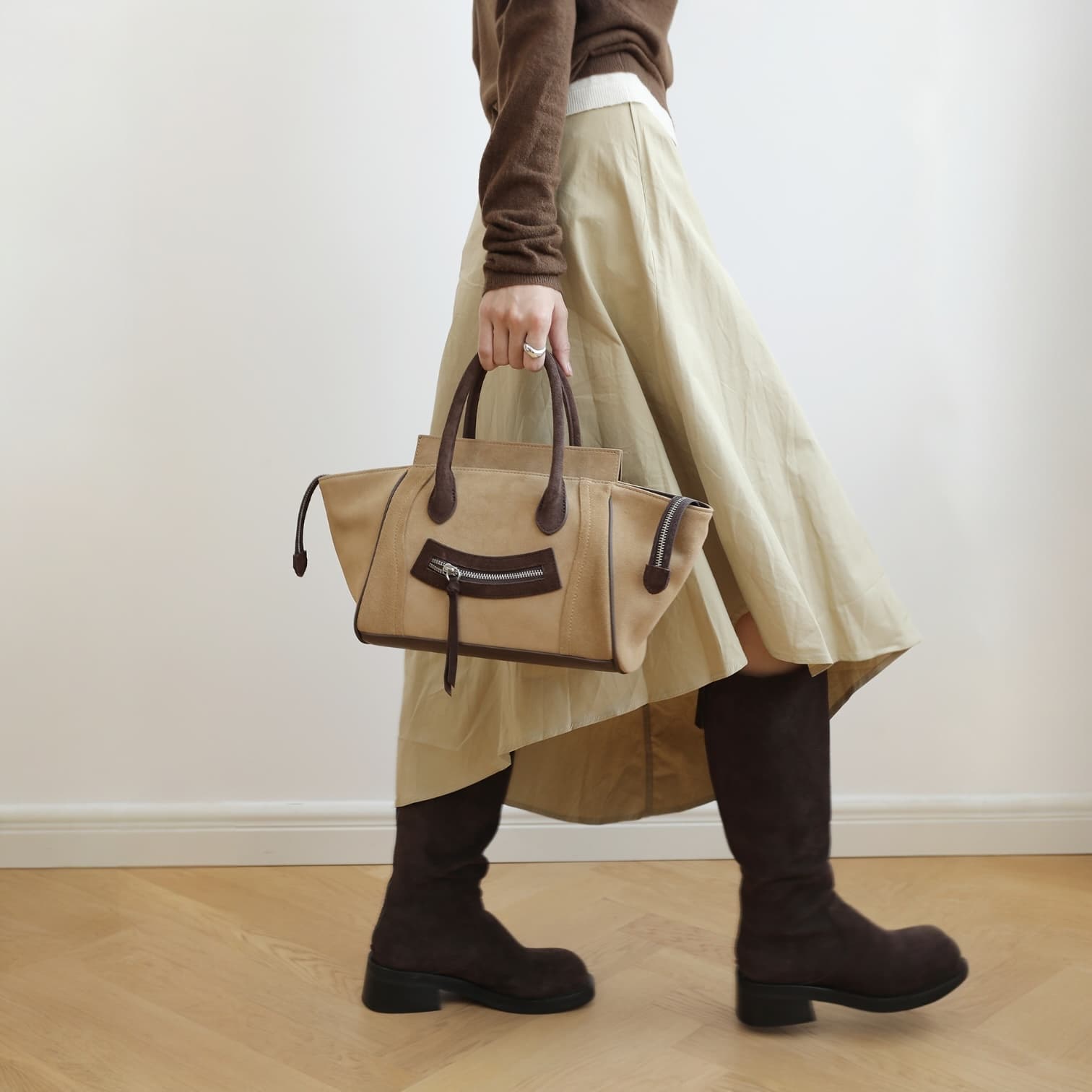 521 本革スウェードRGバッグ S／ベージュ　 軽量×上品スウェード　ルビリア