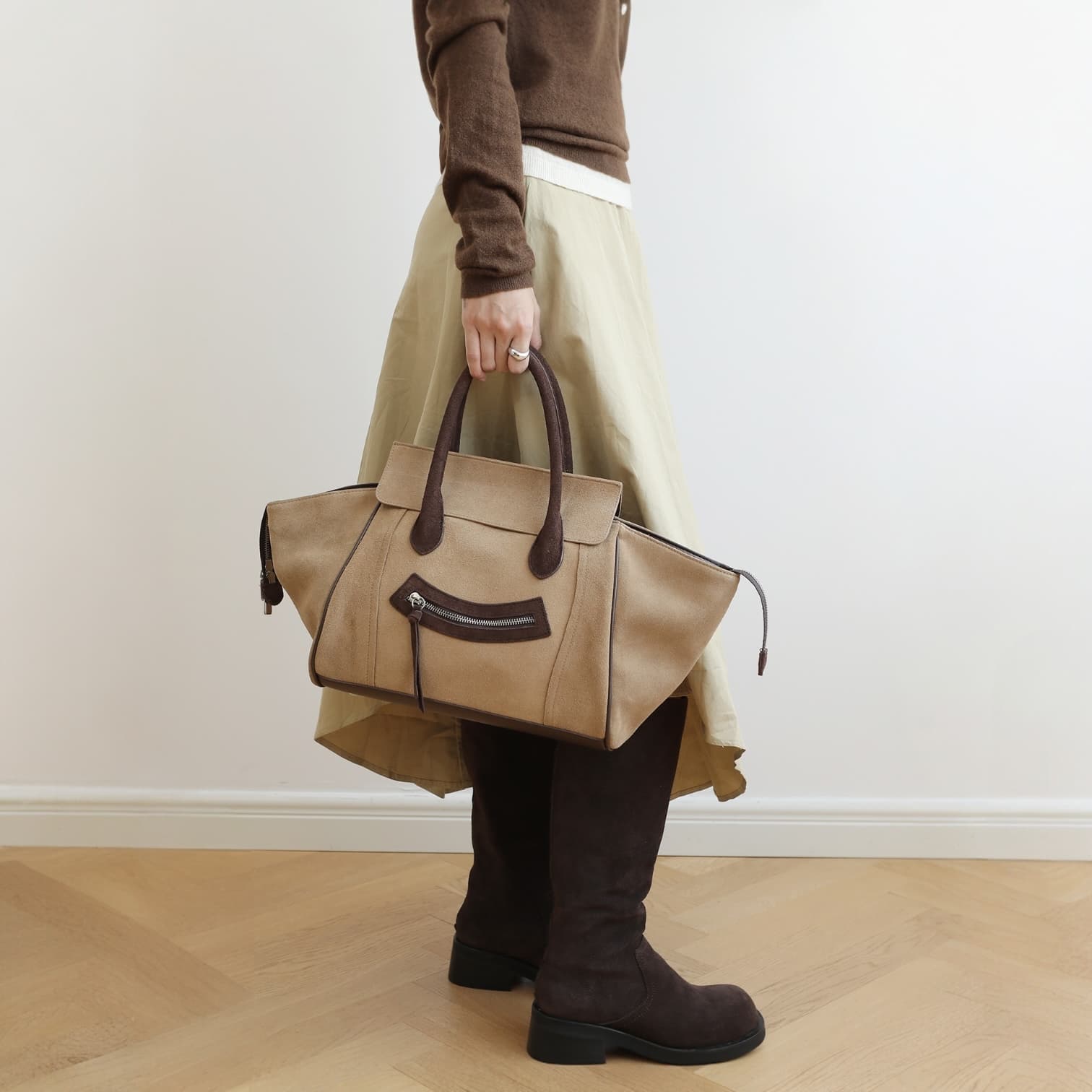 521 本革スウェードRGバッグ M ベージュ｜A4対応×上質スウェード　ルビリア