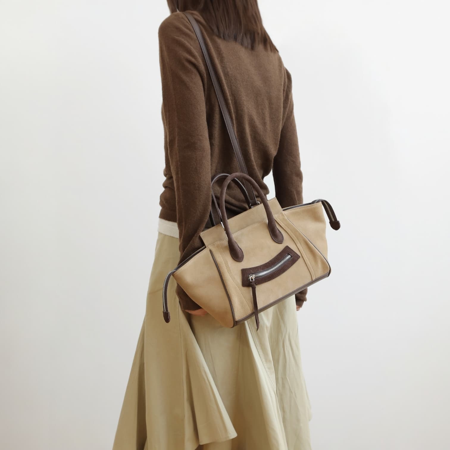 521 本革スウェードRGバッグ S／ベージュ　 軽量×上品スウェード　ルビリア