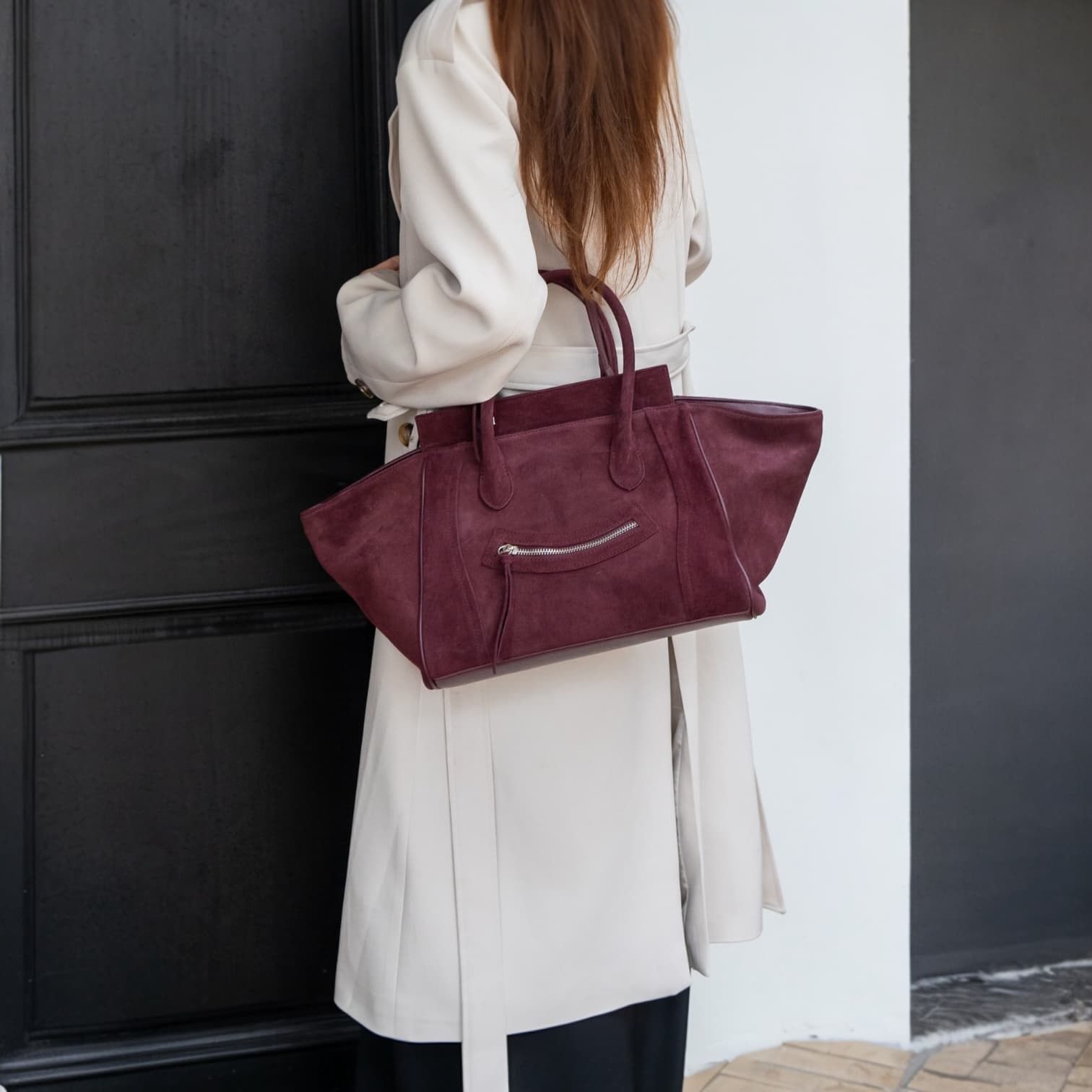 521 本革スウェードRGバッグ M ワイン｜A4対応×上質スウェード　ルビリア