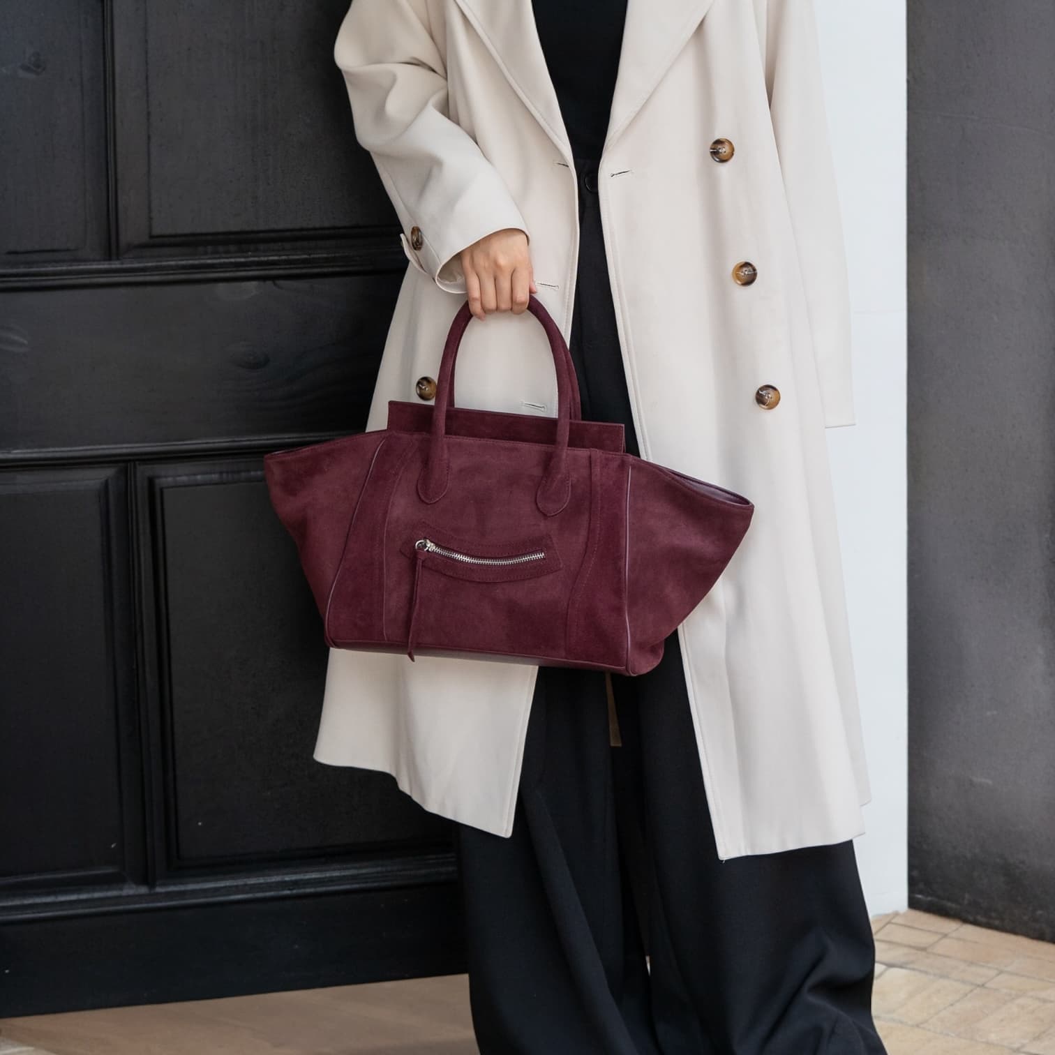 521 本革スウェードRGバッグ M ワイン｜A4対応×上質スウェード　ルビリア