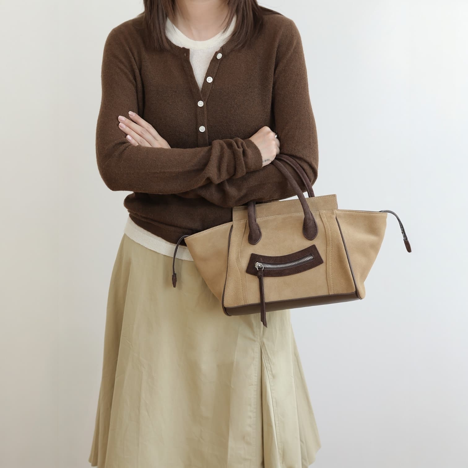 521 本革スウェードRGバッグ S／ベージュ　 軽量×上品スウェード　ルビリア