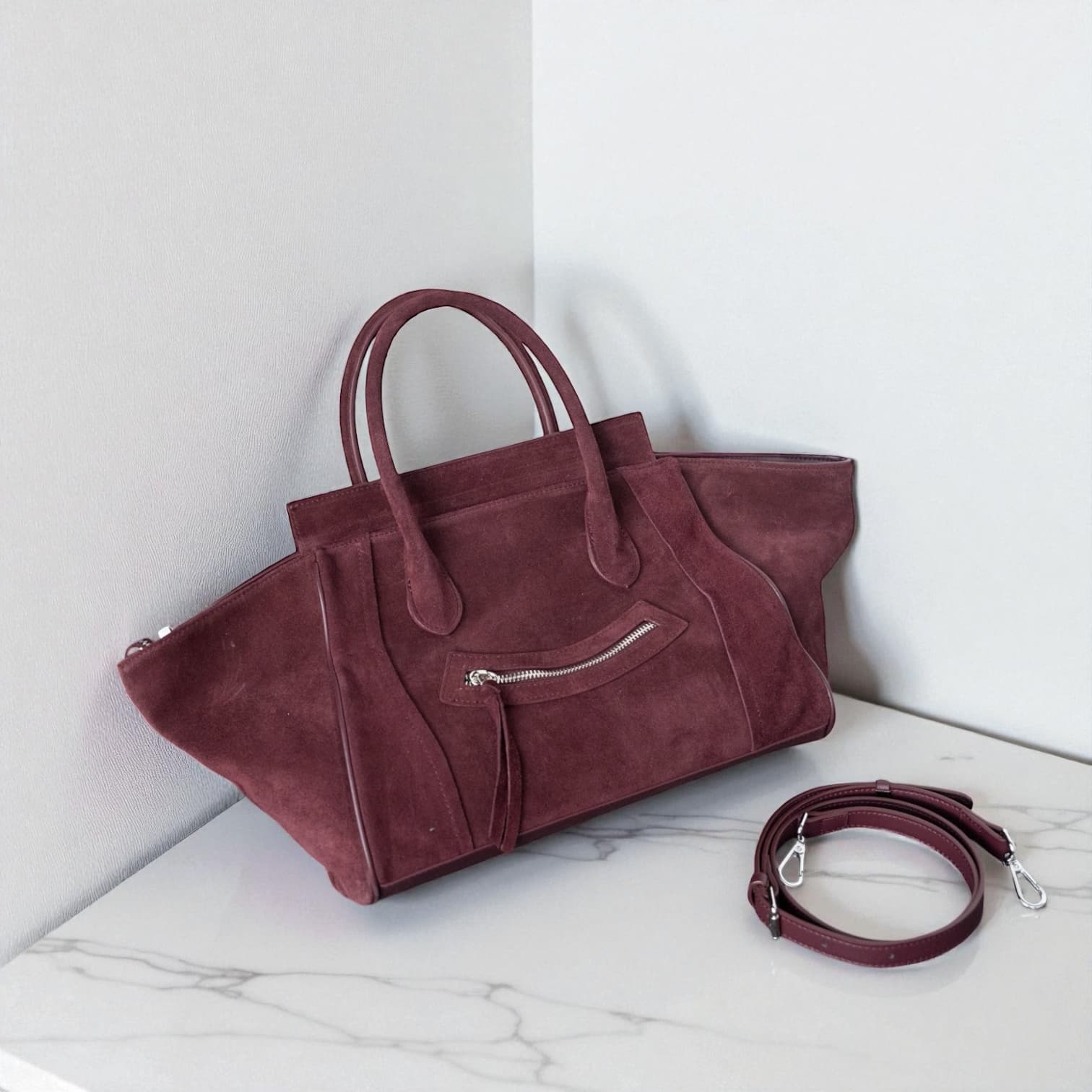 521 本革スウェードRGバッグ M ワイン｜A4対応×上質スウェード　ルビリア