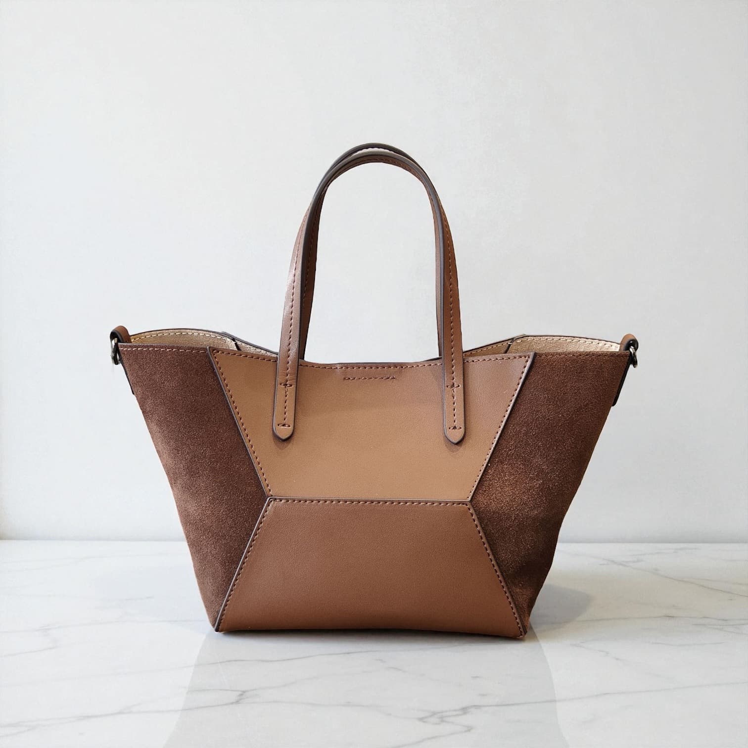 lv525 本革切り替えTFバッグ モカ 休日のお出かけに最適な2WAYバッグ ルビリア