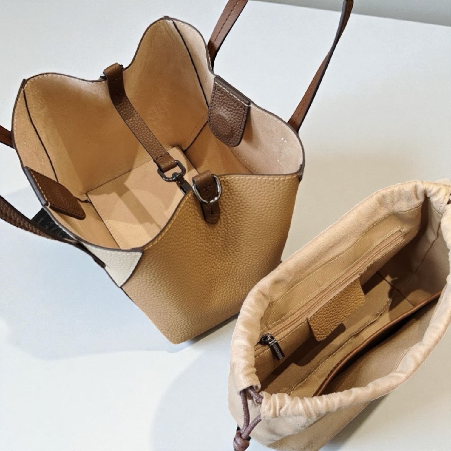 lv525 本革切り替えTFバッグ ベージュ 休日のお出かけに最適な2WAYバッグ ルビリア