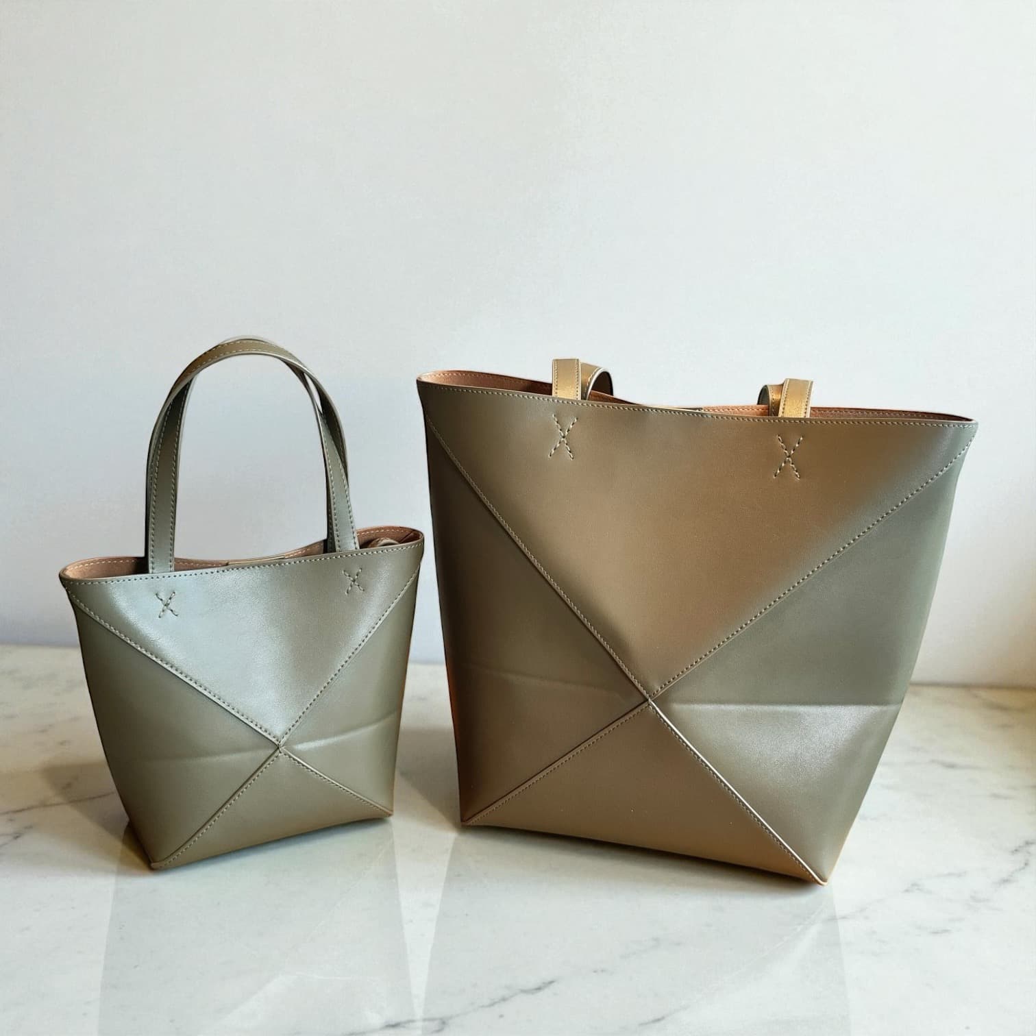 412 本革パズルトートバッグM&S カーキ 軽量A4対応トート　通勤バッグ　ルビリア