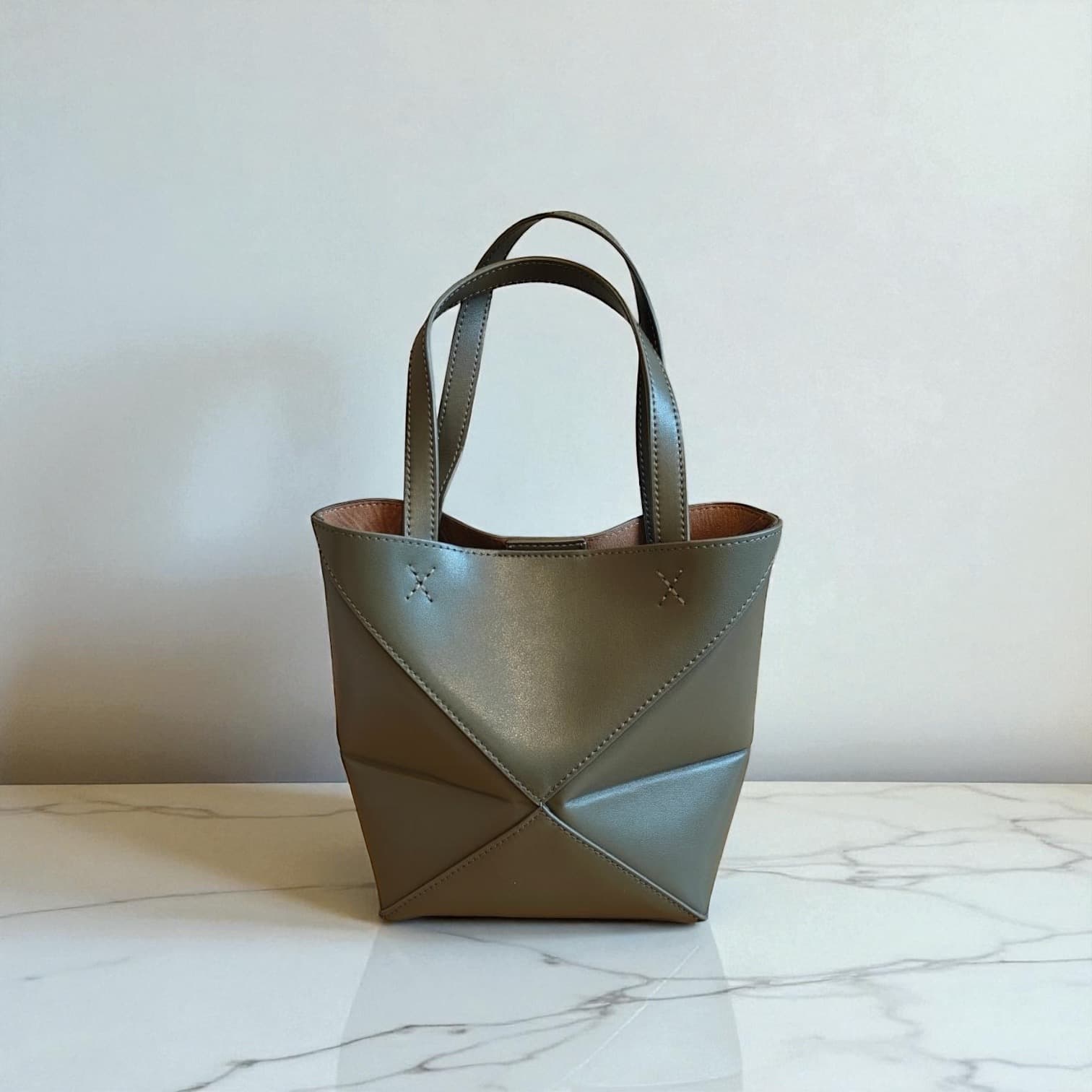 412 本革パズルトートS カーキ 軽量0.3kg 折りたたみ可能ミニトート  ルビリア