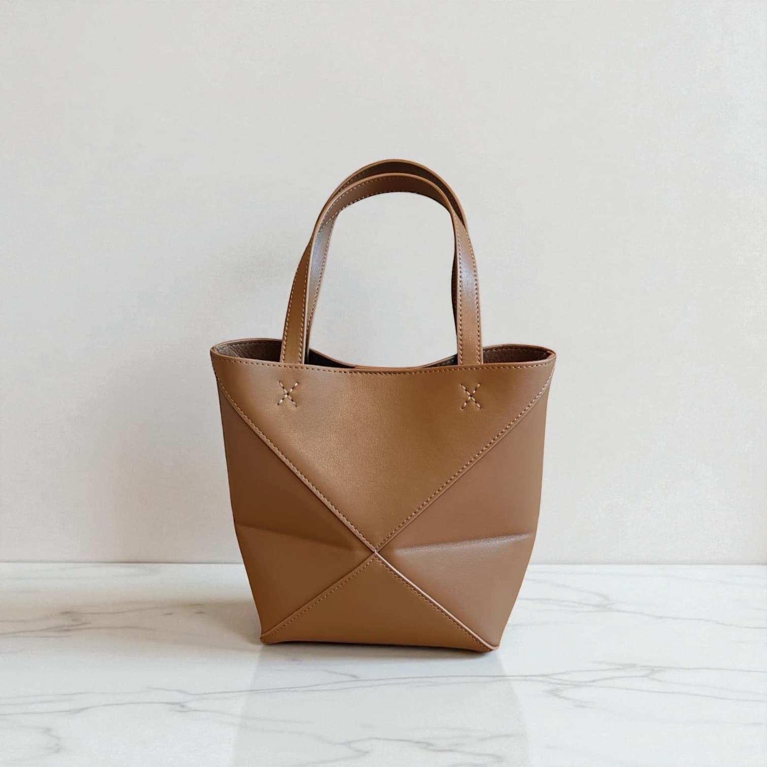 412 本革パズルトートS ブラウン 軽量0.3kg 折りたたみ可能ミニトート  ルビリア