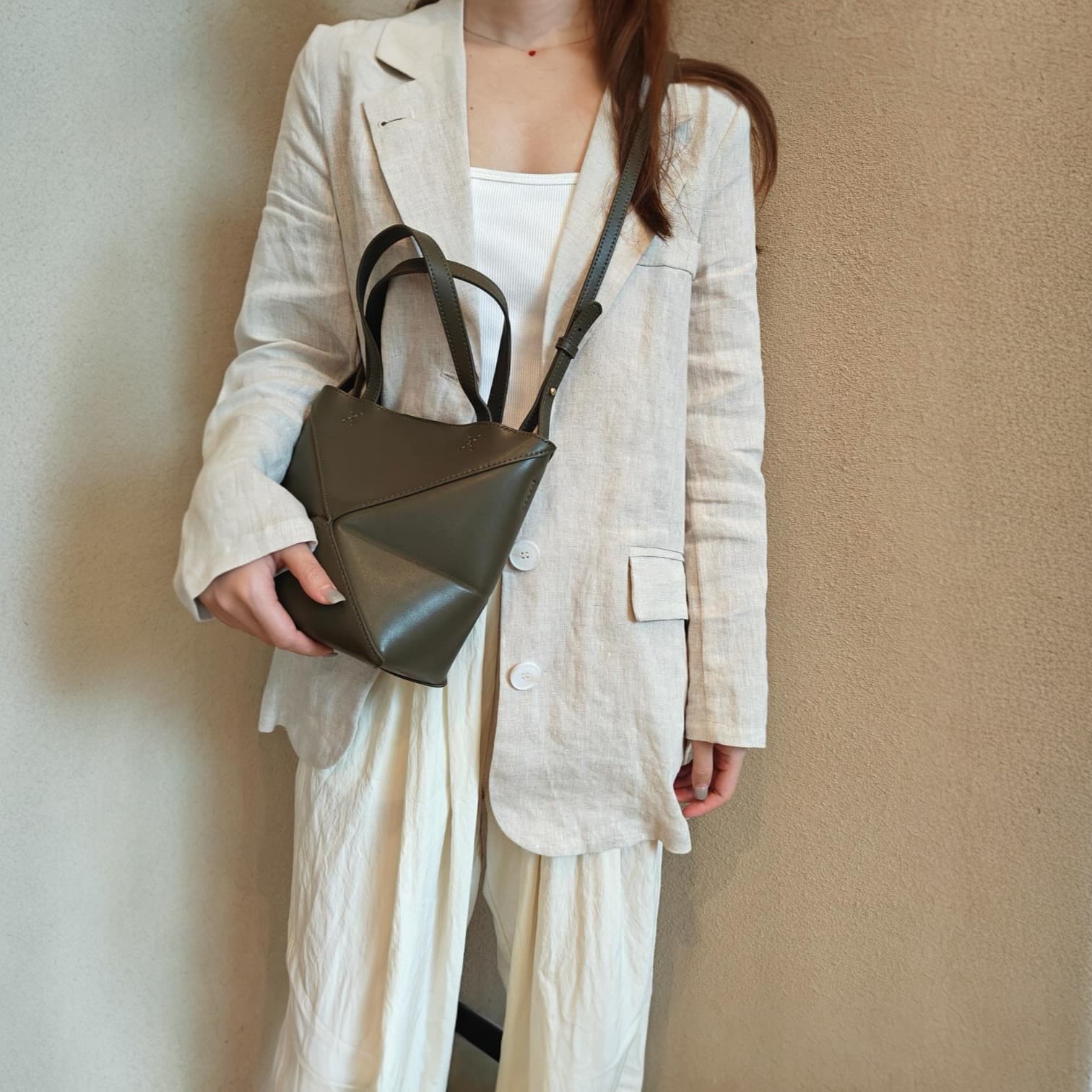 412 本革パズルトートS カーキ 軽量0.3kg 折りたたみ可能ミニトート  ルビリア