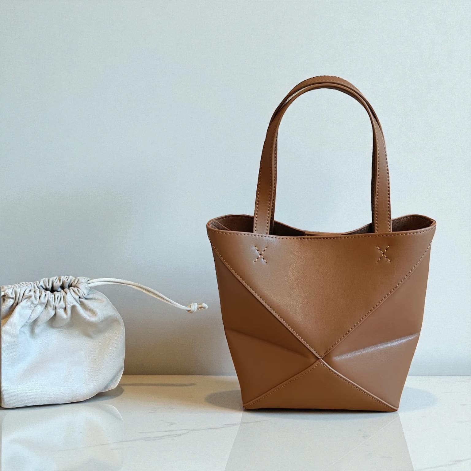 412 本革パズルトートS ブラウン 軽量0.3kg 折りたたみ可能ミニトート  ルビリア