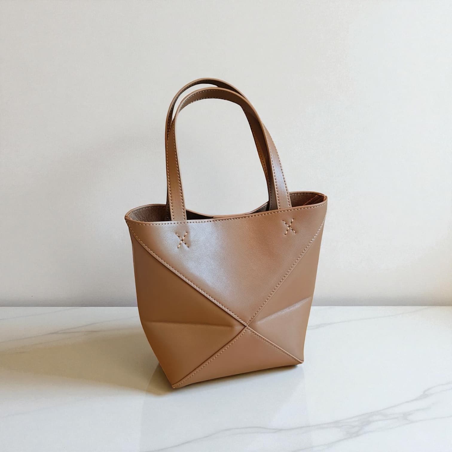 412 本革パズルトートS ブラウン 軽量0.3kg 折りたたみ可能ミニトート  ルビリア