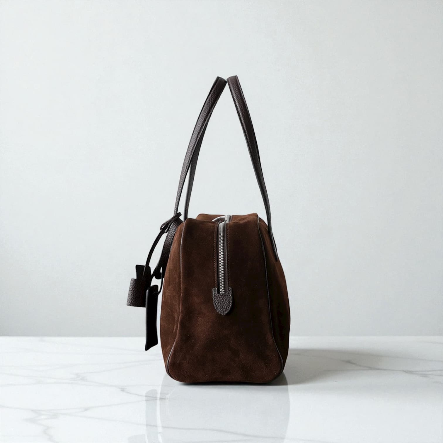 527 本革スウェードLHボストンバッグ ブラウン 南京錠付き A4対応 通勤用　小旅行バッグ　ルビリア