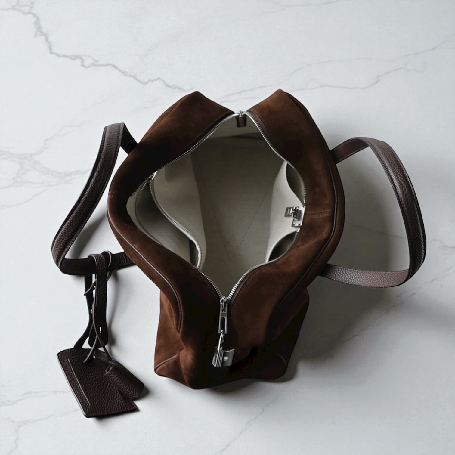 527 本革スウェードLHボストンバッグ ブラウン 南京錠付き A4対応 通勤用　小旅行バッグ　ルビリア