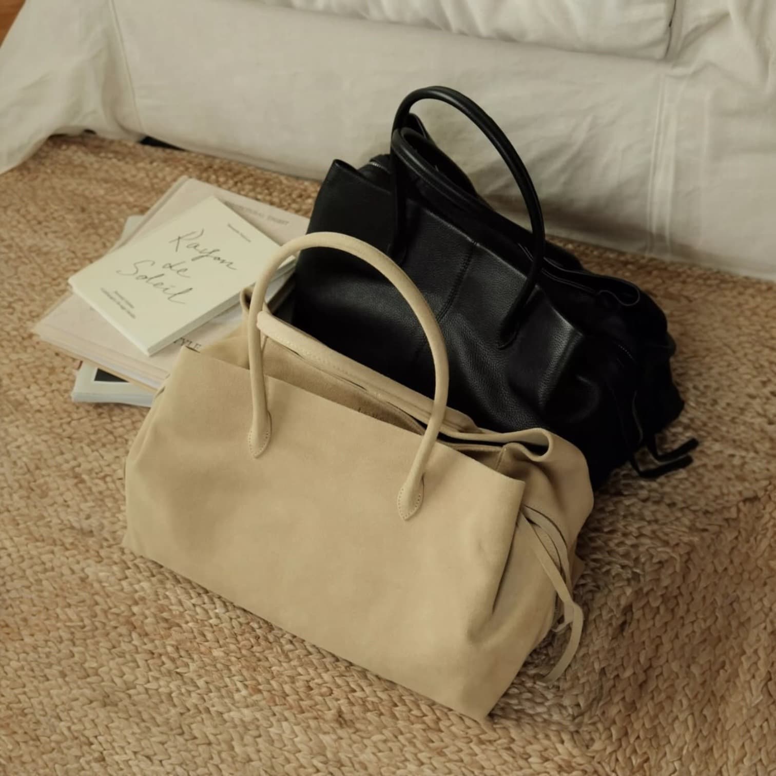 531 本革BLNトートバッグ　ブラック　ベージュ｜A4対応大容量トート　ルビリア