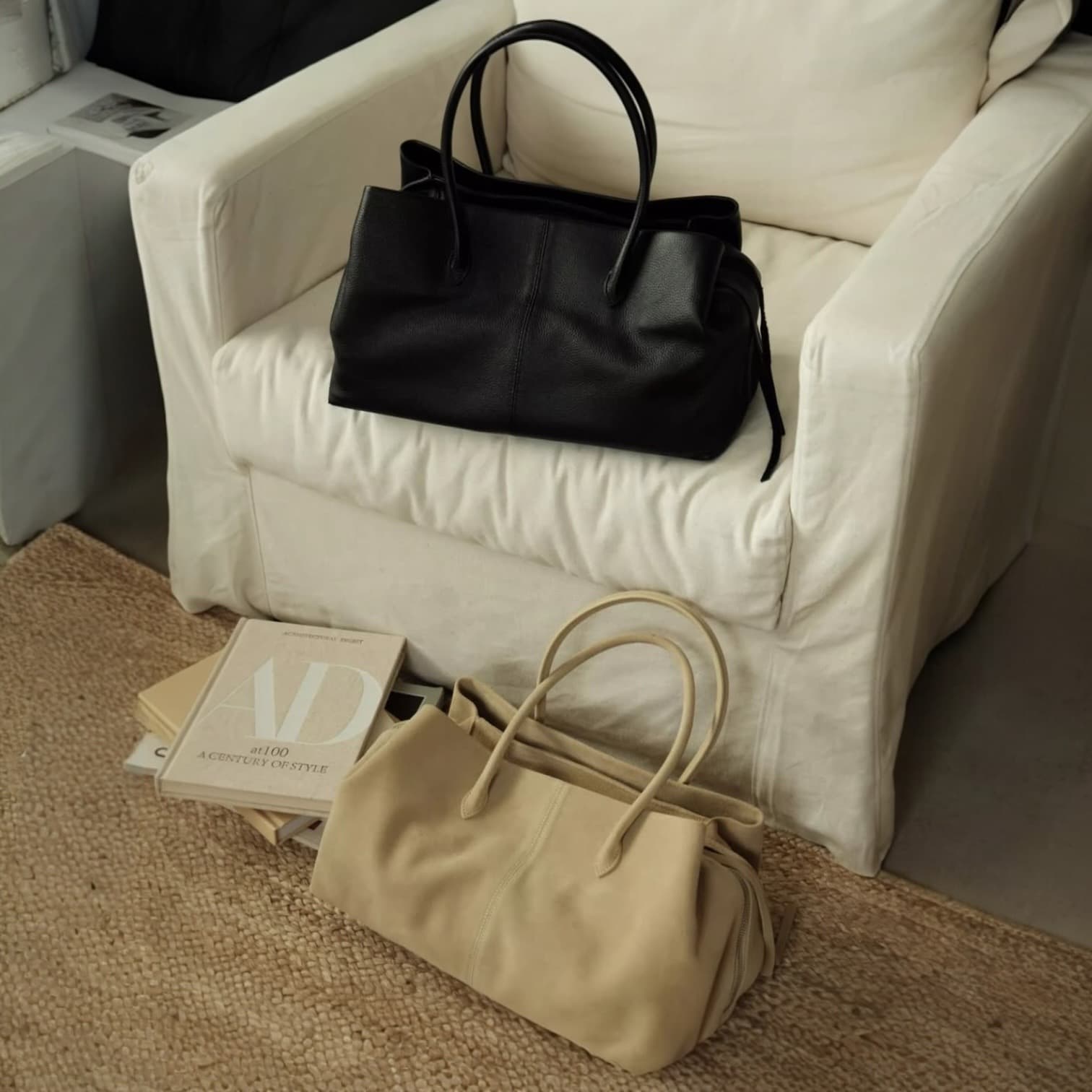 531 本革BLNトートバッグ　ブラック　ベージュ｜A4対応大容量トート　ルビリア