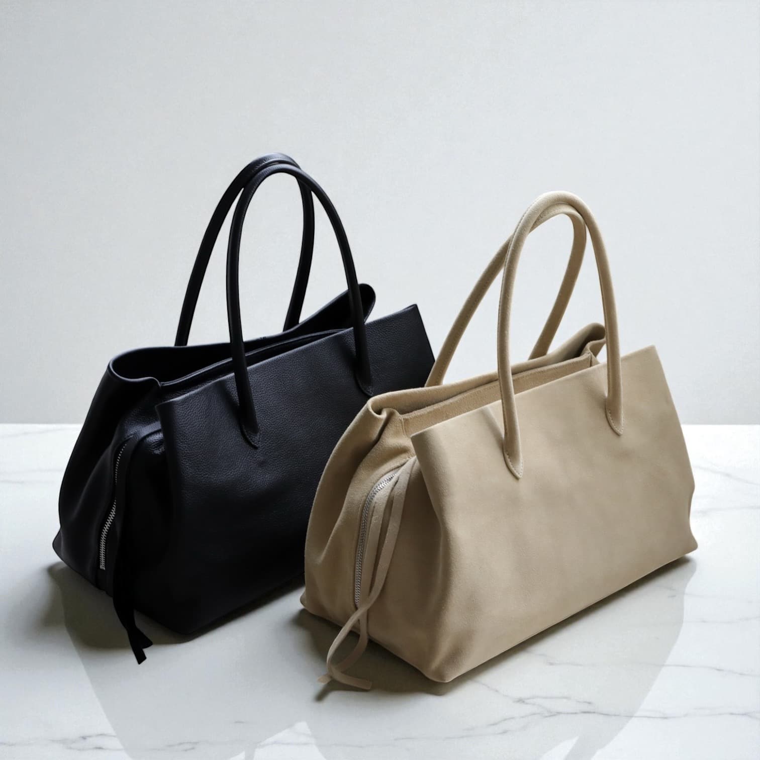 531 本革BLNトートバッグ　ブラック　ベージュ｜A4対応大容量トート　ルビリア