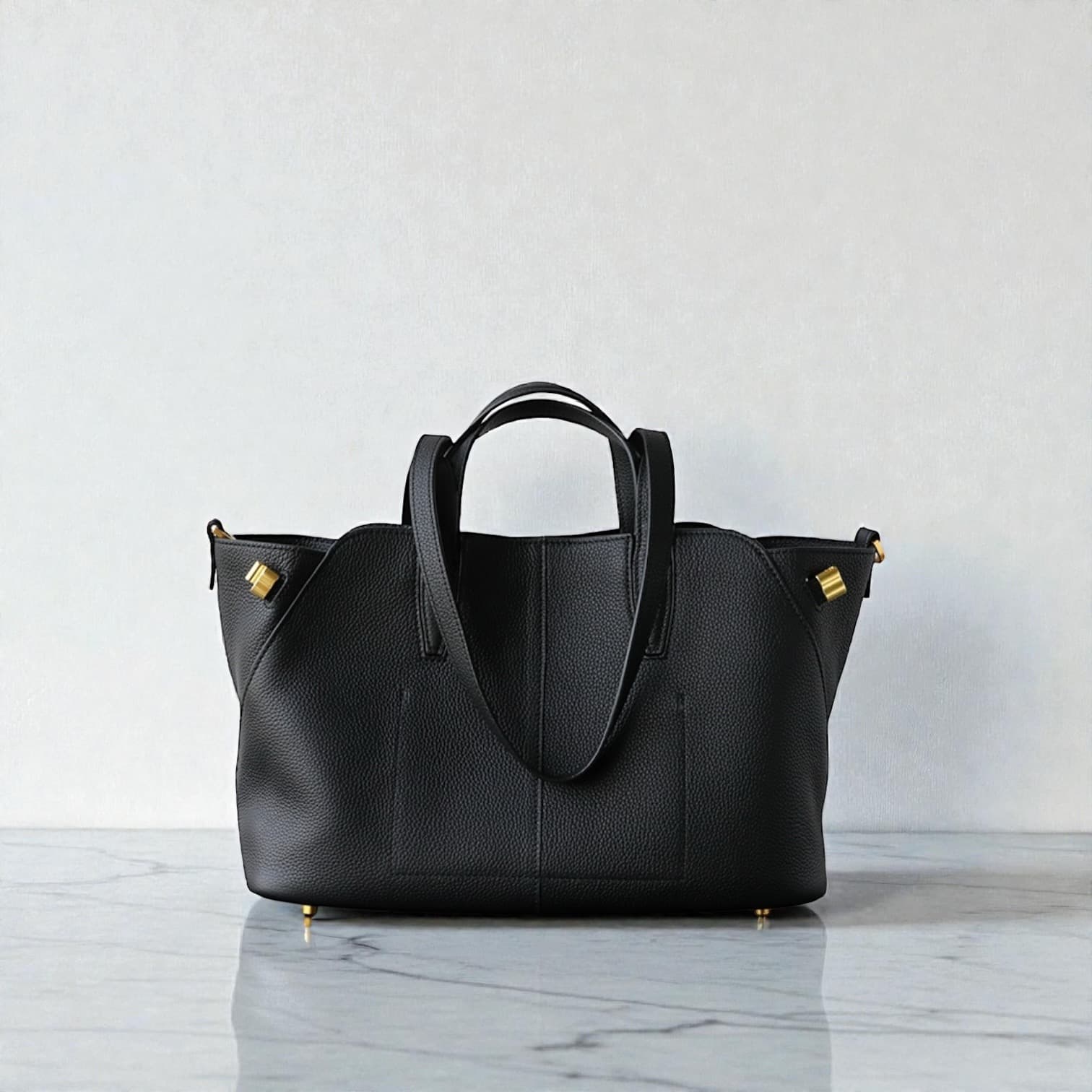 541 本革TFハンドルバッグ / Mサイズ　ブラック A4収納可 スマホポケット付き　ルビリア