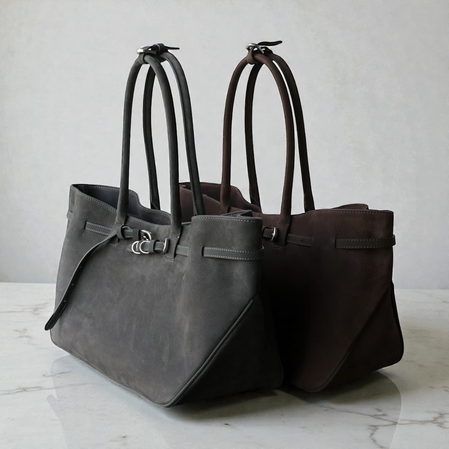 538 鹿革RBバッグ GRAY・MOCHA｜A4収納・軽量0.5kg・上質ディアレザー　ルビリア