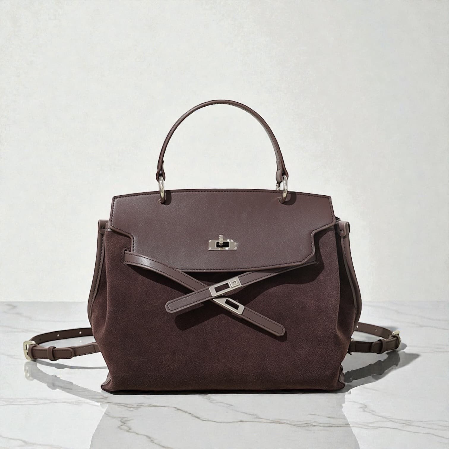 536 本革HBフラップ3WAYバッグ MOCHA｜上品に背負える大人バックパック　ルビリア