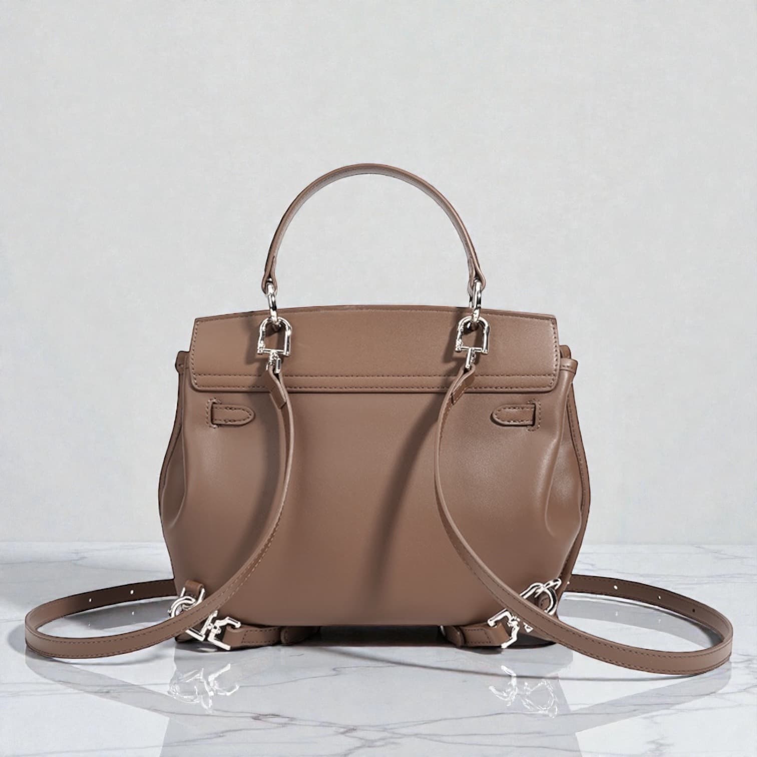 536 本革HBフラップ3WAYバッグ BROWN｜上品に背負える大人バックパック　ルビリア