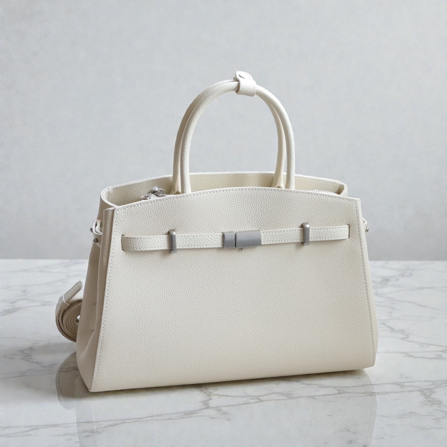 566 本革FBアーバンバッグ WHITE｜セレモニーにも使える端正シルエットバッグ　ルビリア