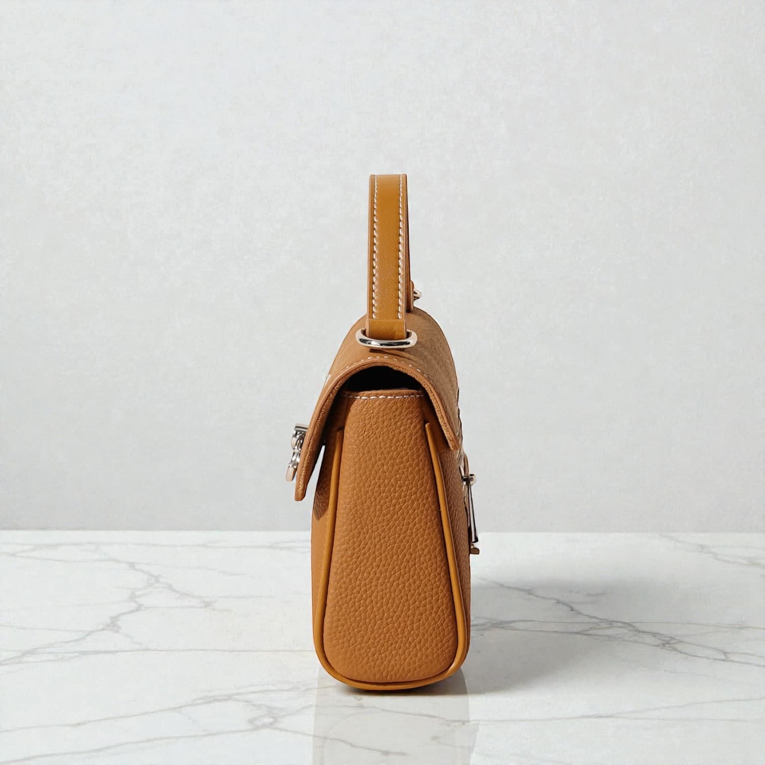 574 本革TOPハンドルフラップバッグ BROWN｜セレモニーにも使える上品2WAY ルビリア