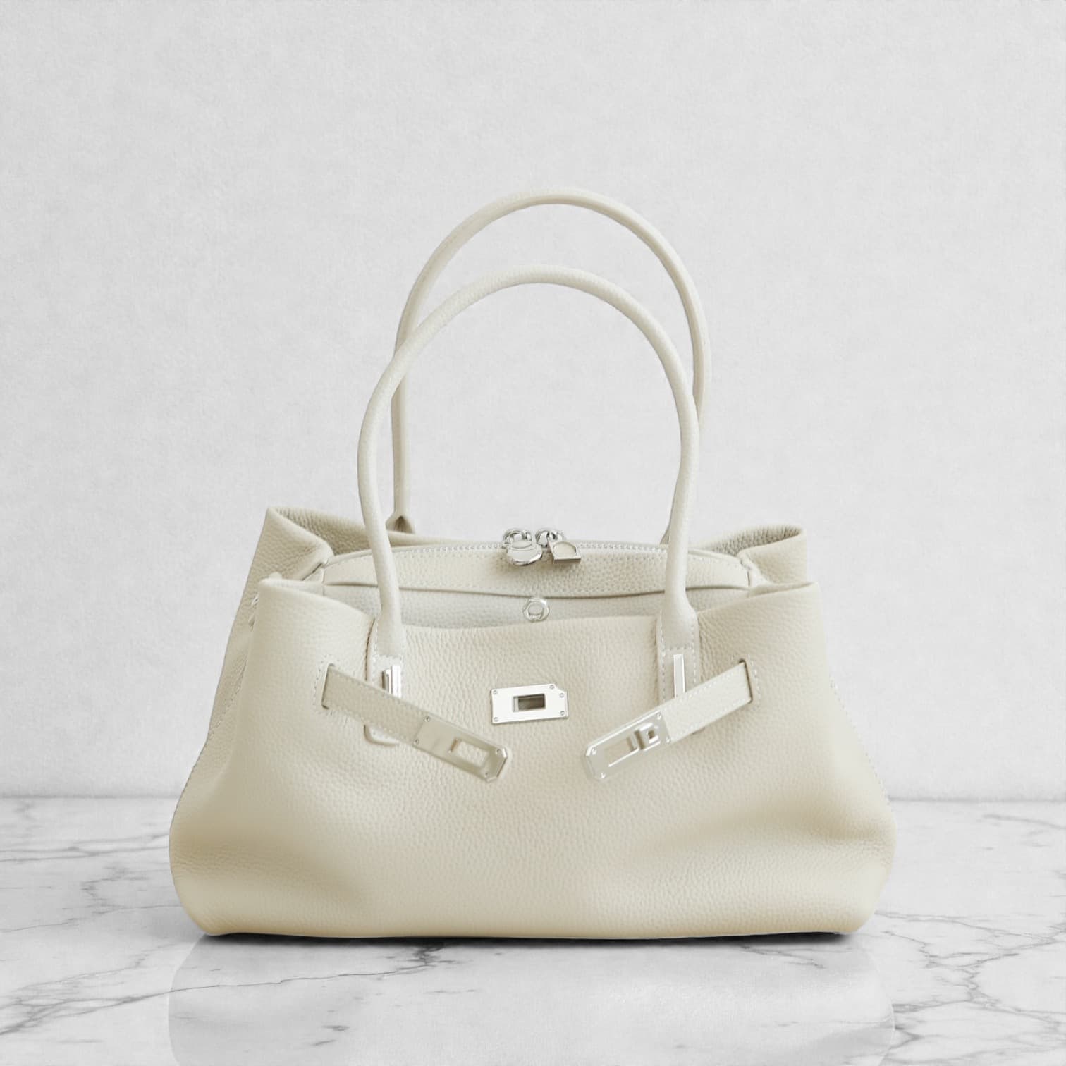 584 本革FBストラクチャードバッグ　ホワイト｜大開口ファスナーで出し入れ快適　ルビリア