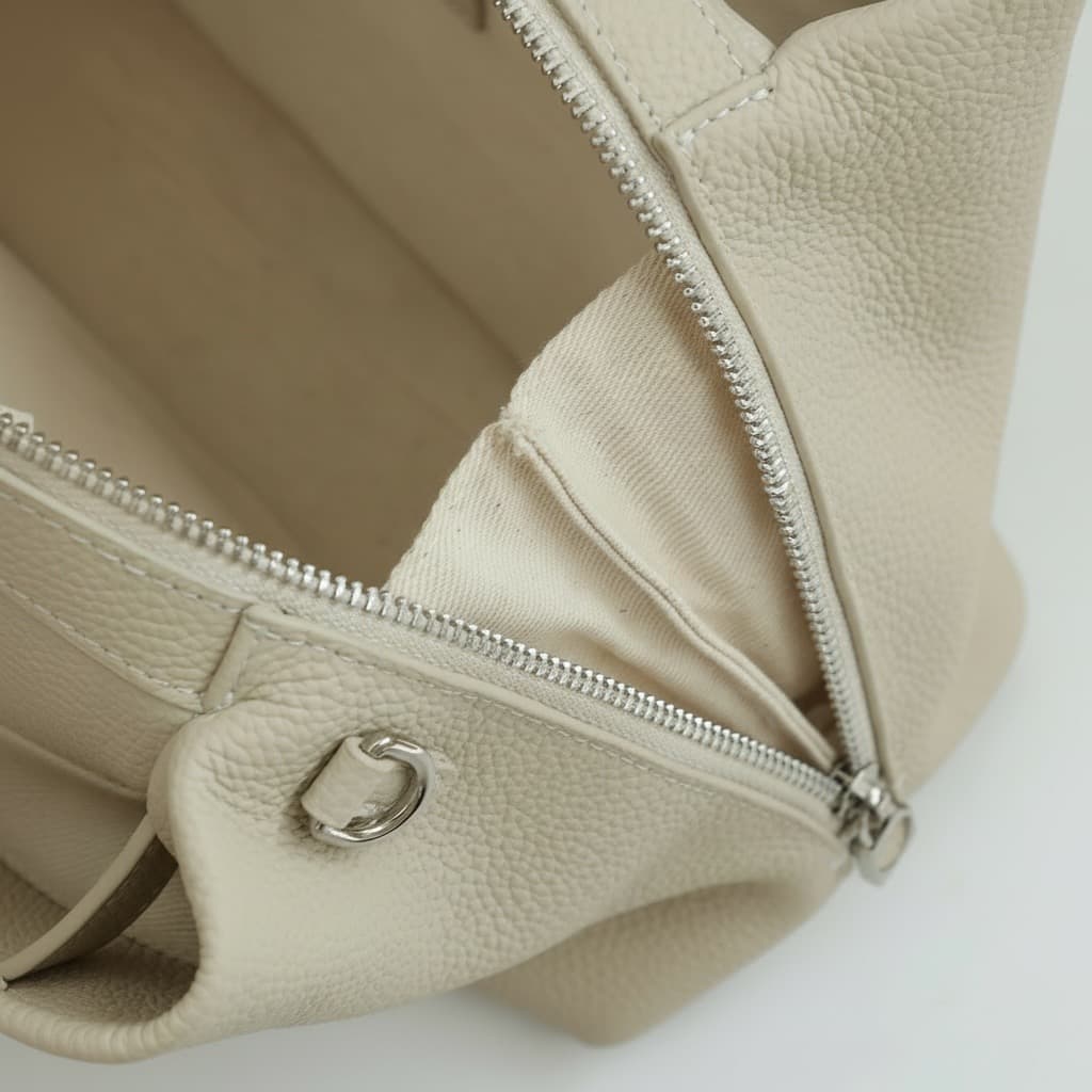 584 本革FBストラクチャードバッグ　ホワイト｜大開口ファスナーで出し入れ快適　ルビリア