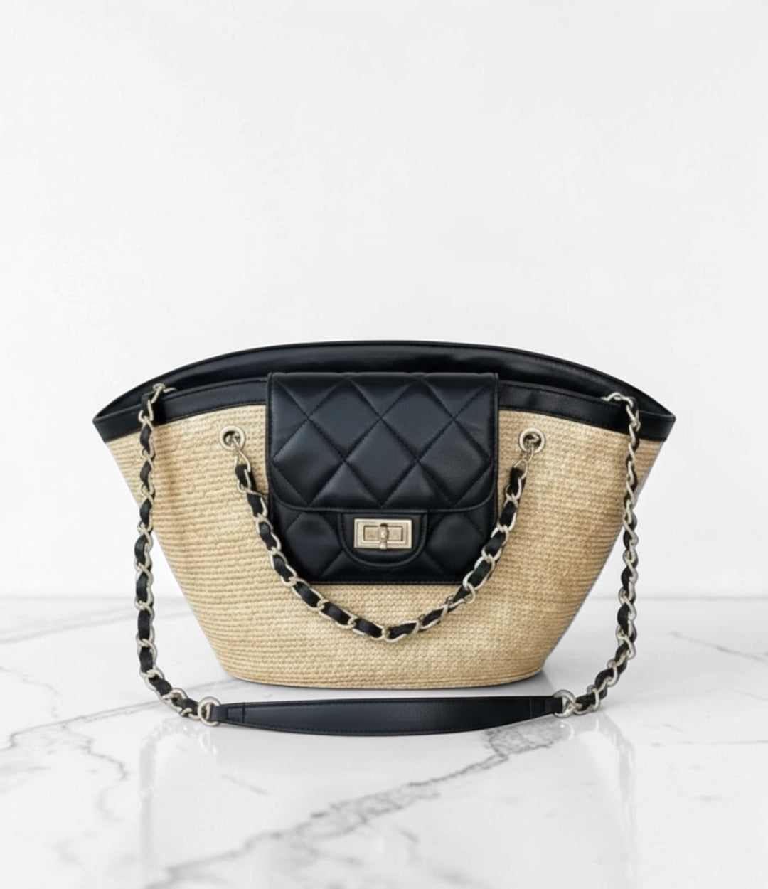 lv593 羊革HBチェーンカゴバッグ/ブラック/上質×きちんと見えする上品夏バッグ　ルビリア