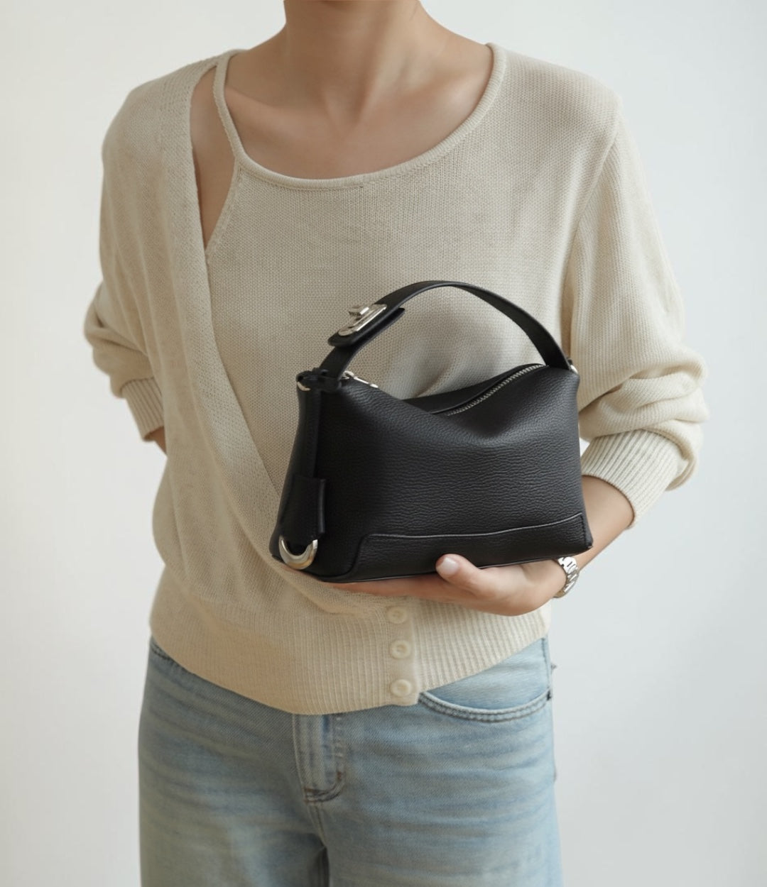 本革ナチュラルクリーブバッグ/ BLACK | 2種類のショルダー付きで使い分けできる上品バッグ | LUVILIA ルビリア