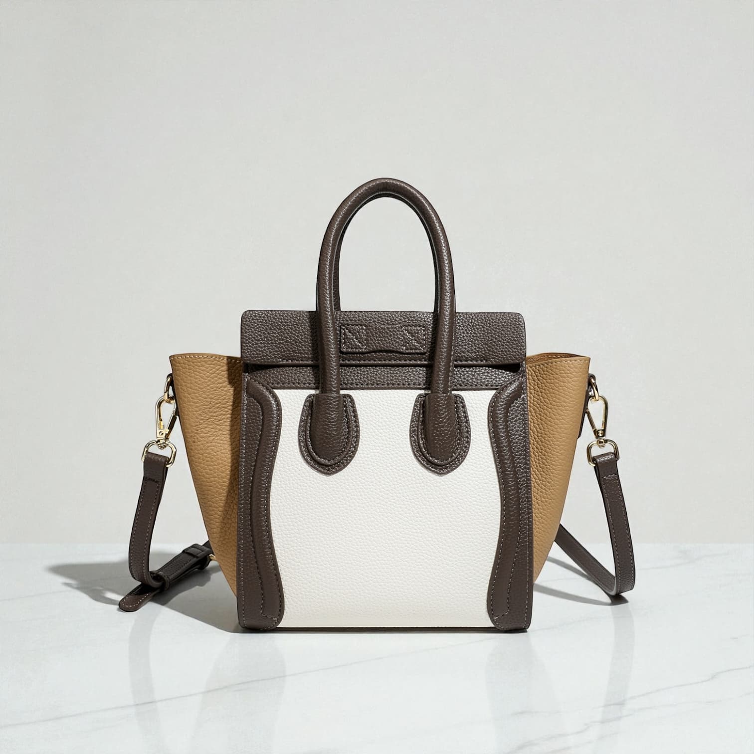 064 本革RGバッグ ホワイト×ブラウン / フォーマルにも合う本革ラゲージバッグ　ルビリア