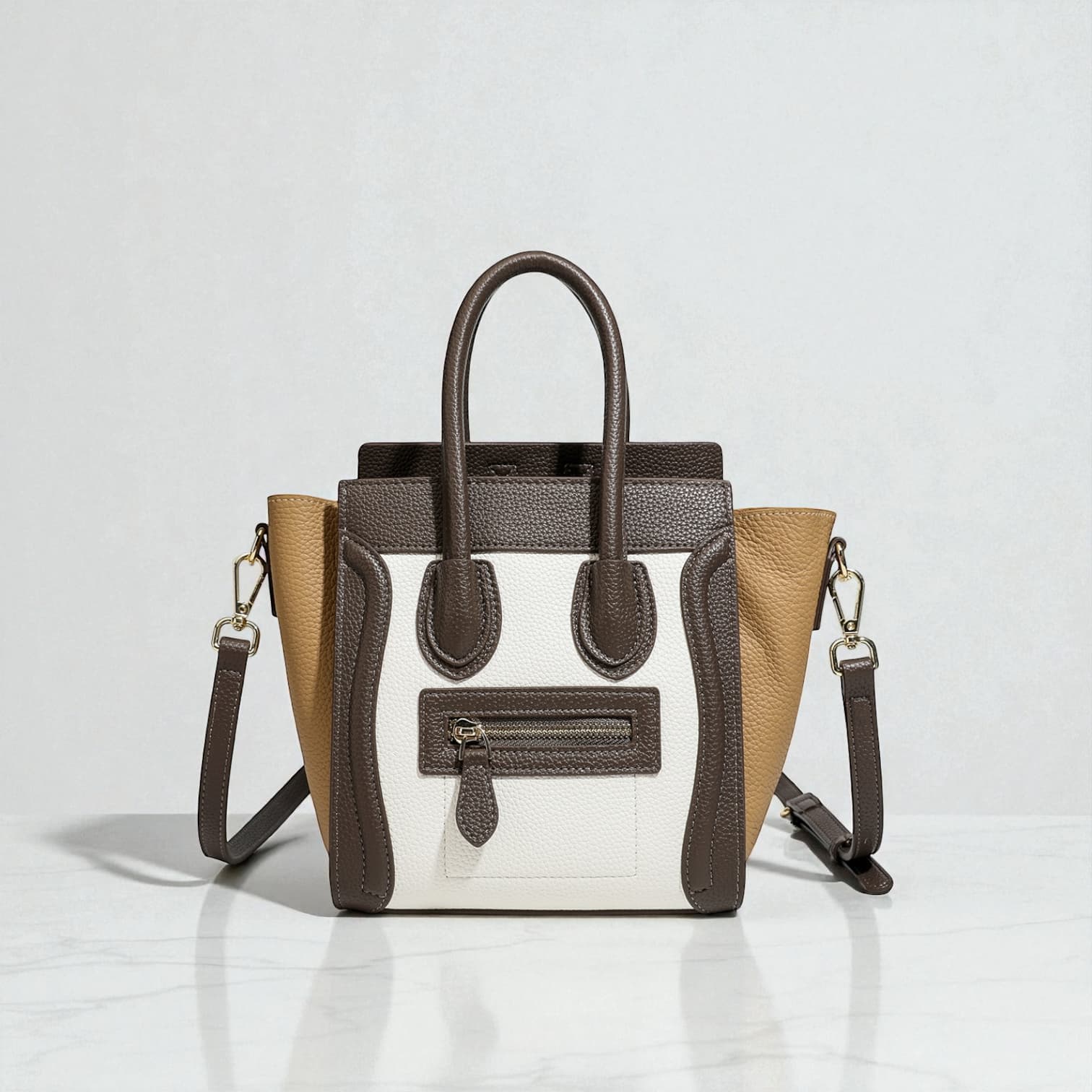 064 本革RGバッグ ホワイト×ブラウン / フォーマルにも合う本革ラゲージバッグ　ルビリア