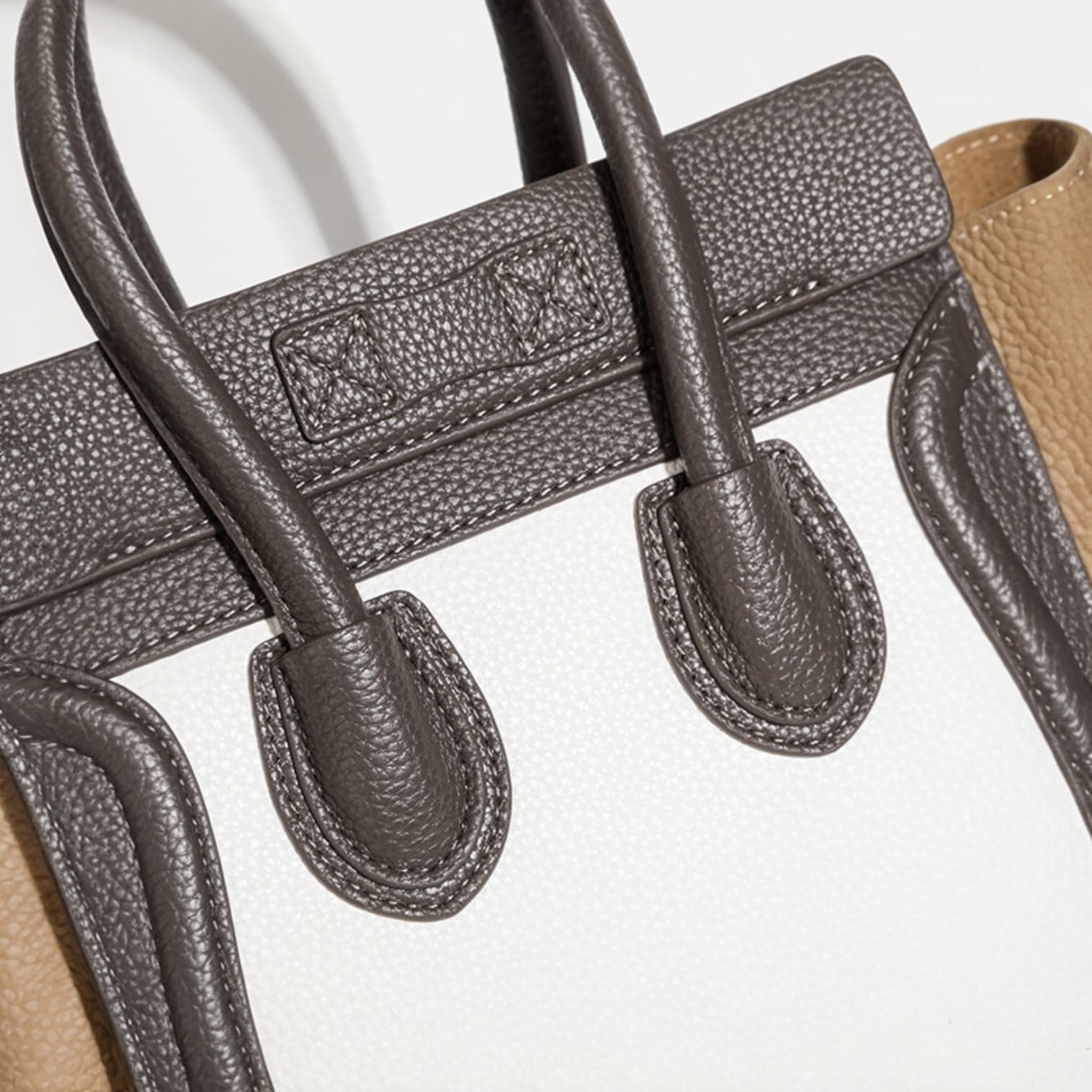 064 本革RGバッグ ホワイト×ブラウン / フォーマルにも合う本革ラゲージバッグ　ルビリア