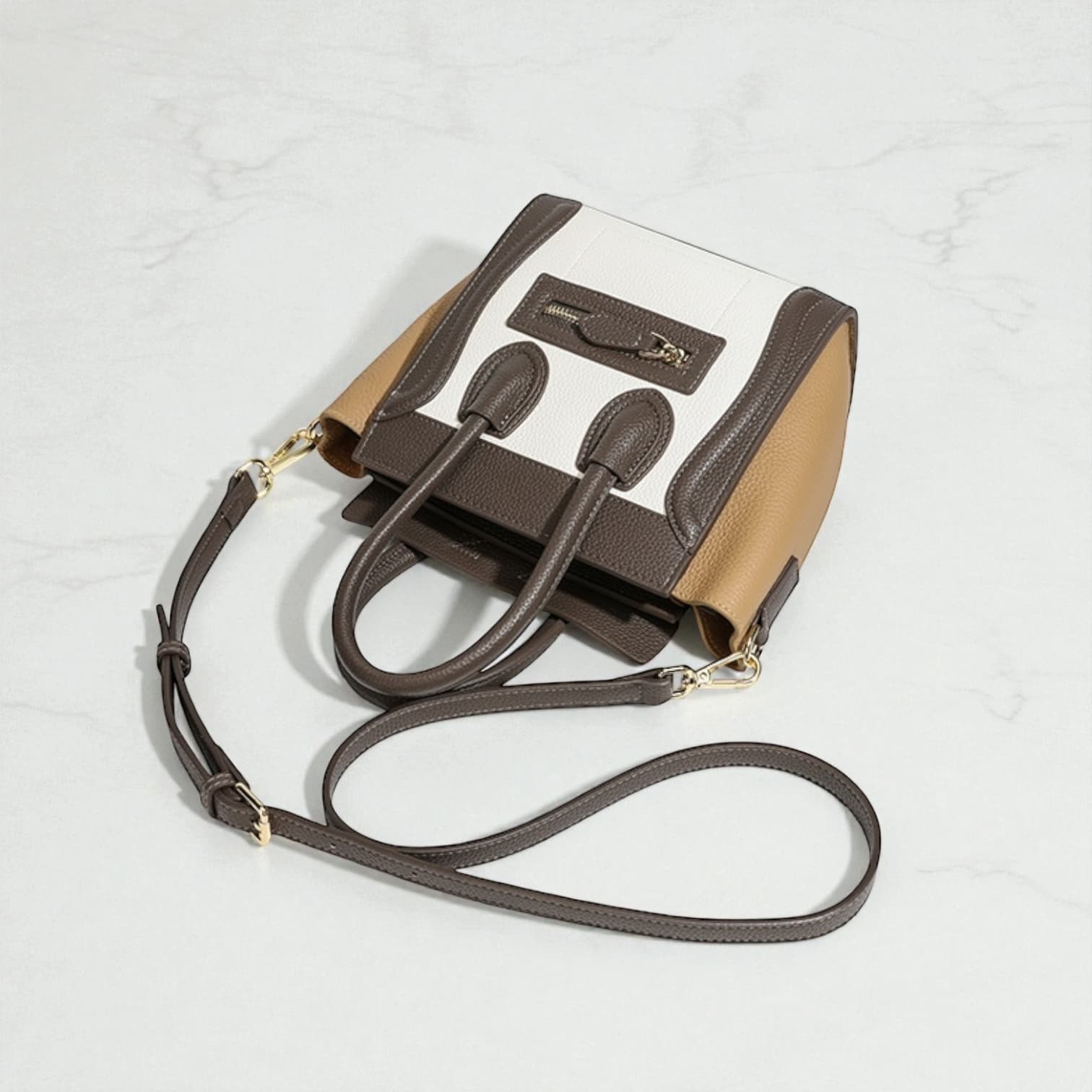 064 本革RGバッグ ホワイト×ブラウン / フォーマルにも合う本革ラゲージバッグ　ルビリア