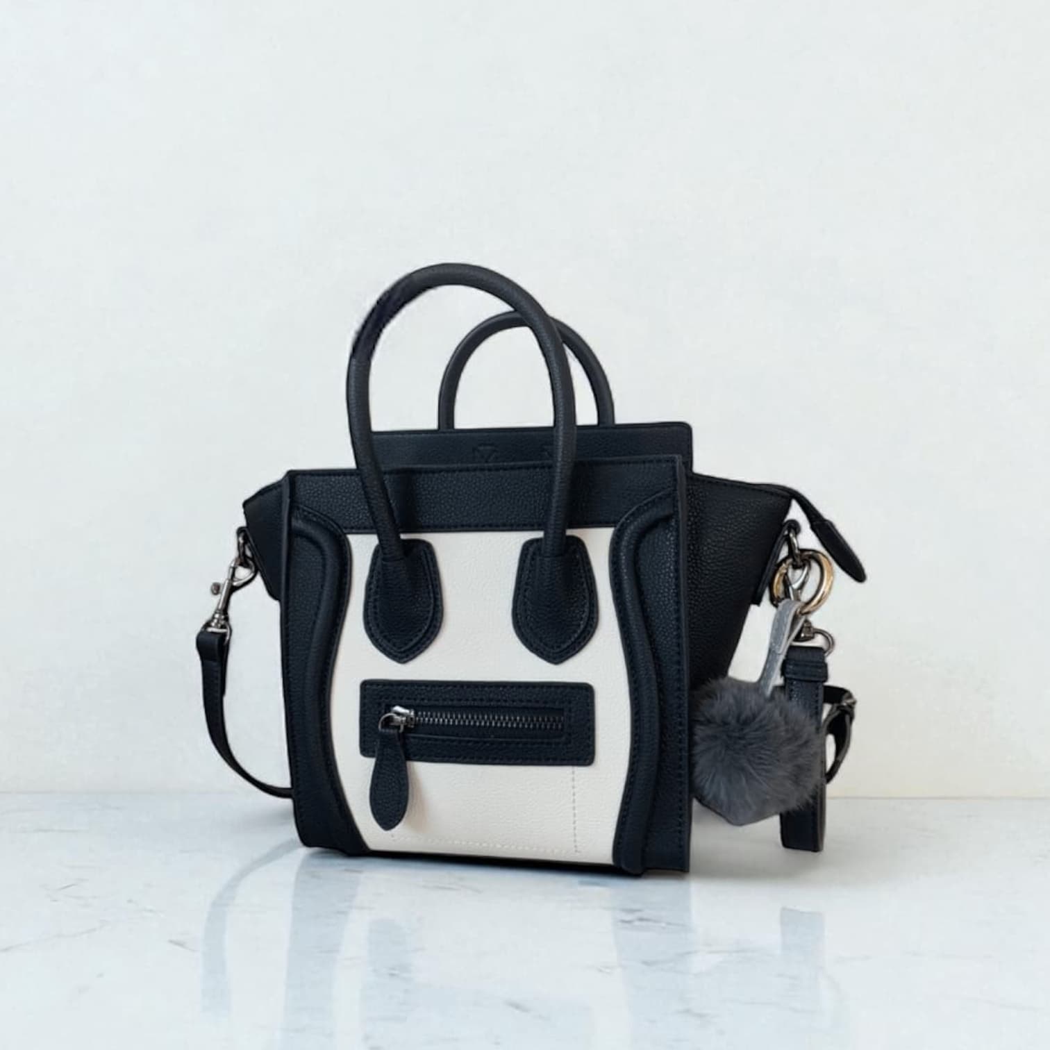 064 本革RGバッグ ホワイト×ブラック / フォーマルにも合う本革ラゲージバッグ　ルビリア